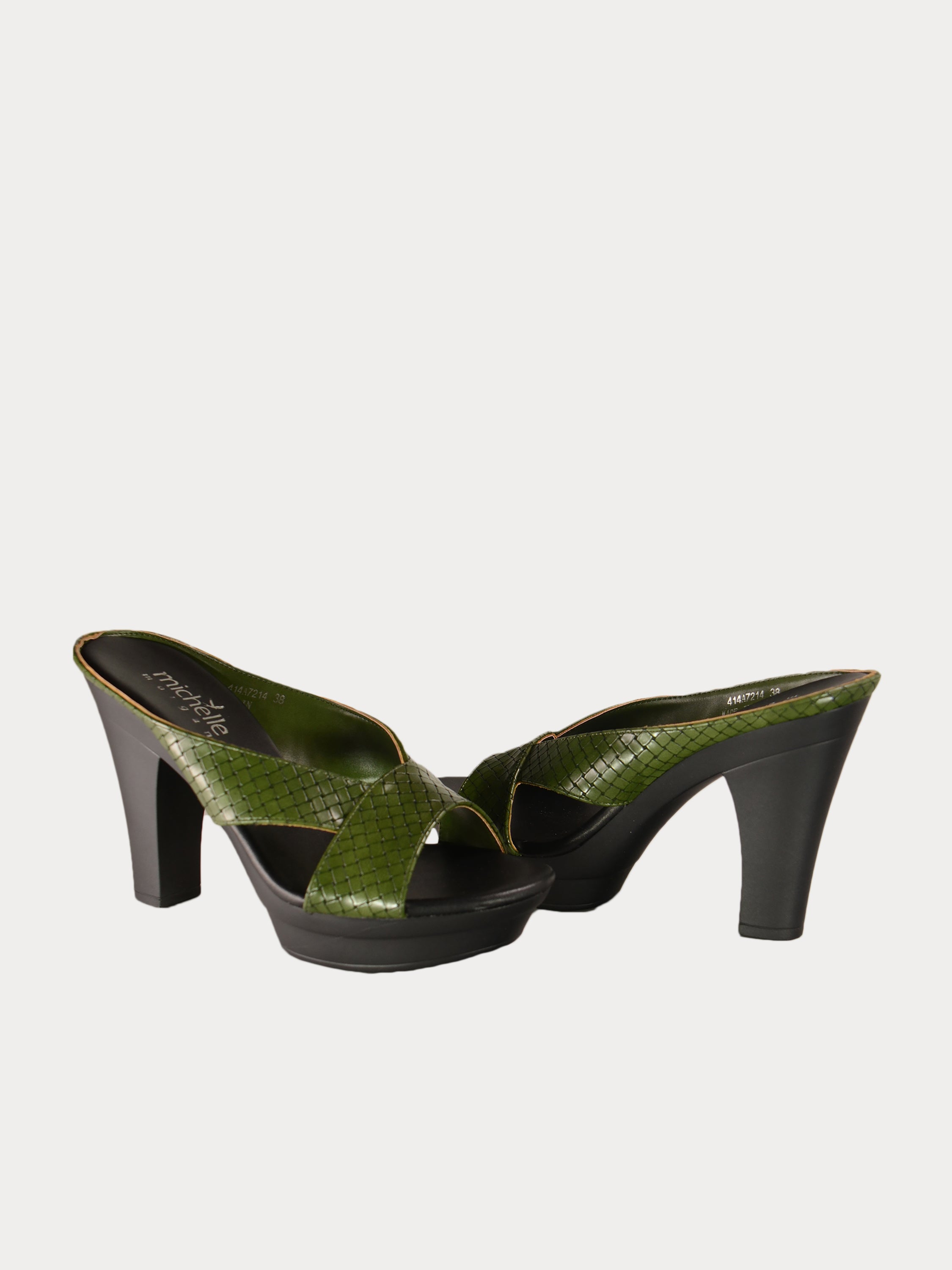 Michelle Morgan 414A7214 Checkered Heeled Sandals #color_Green