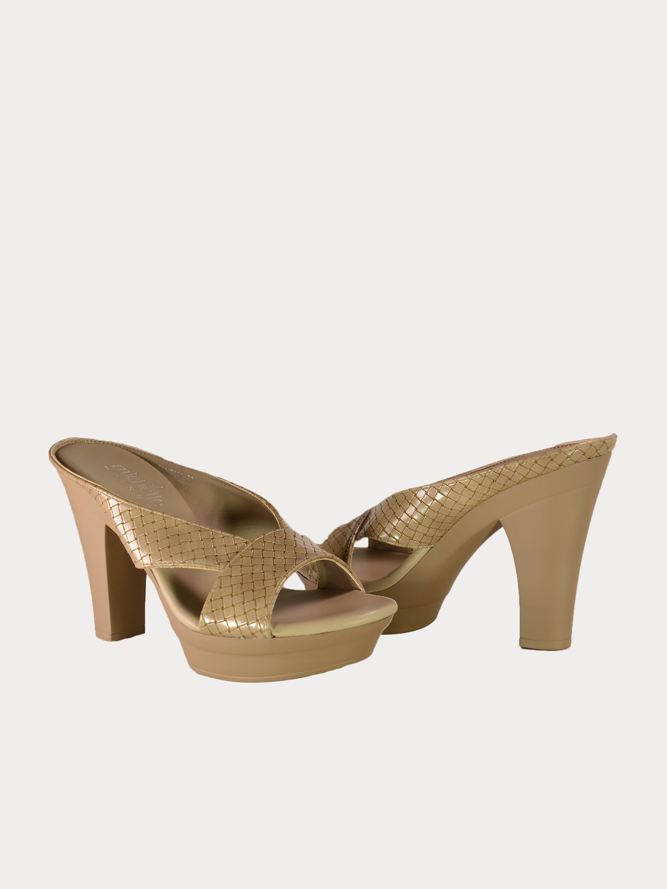 Michelle Morgan 414A7214 Checkered Heeled Sandals #color_Beige