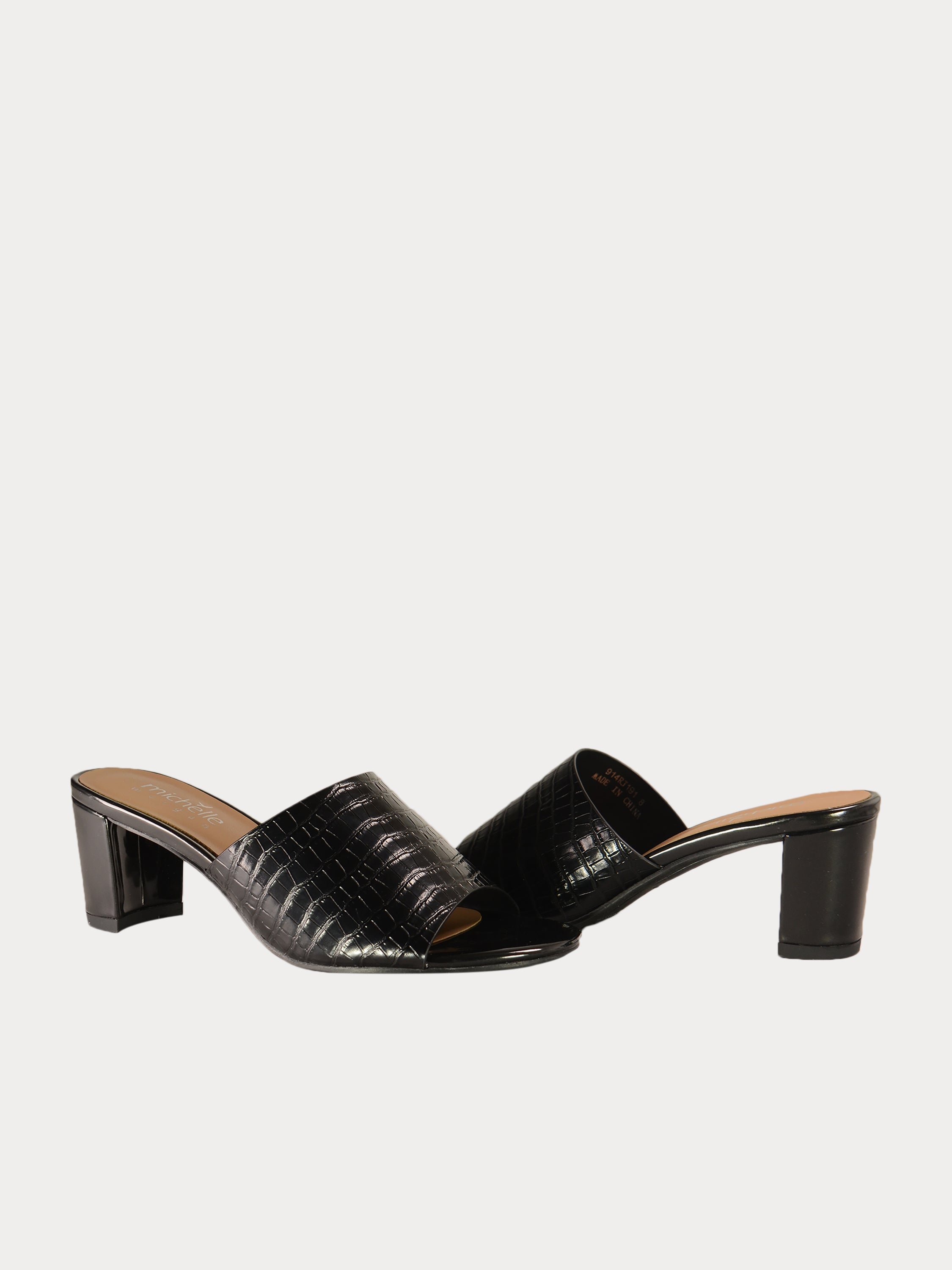 Michelle Morgan 914RJ191 Croco Print Sandals #color_Black