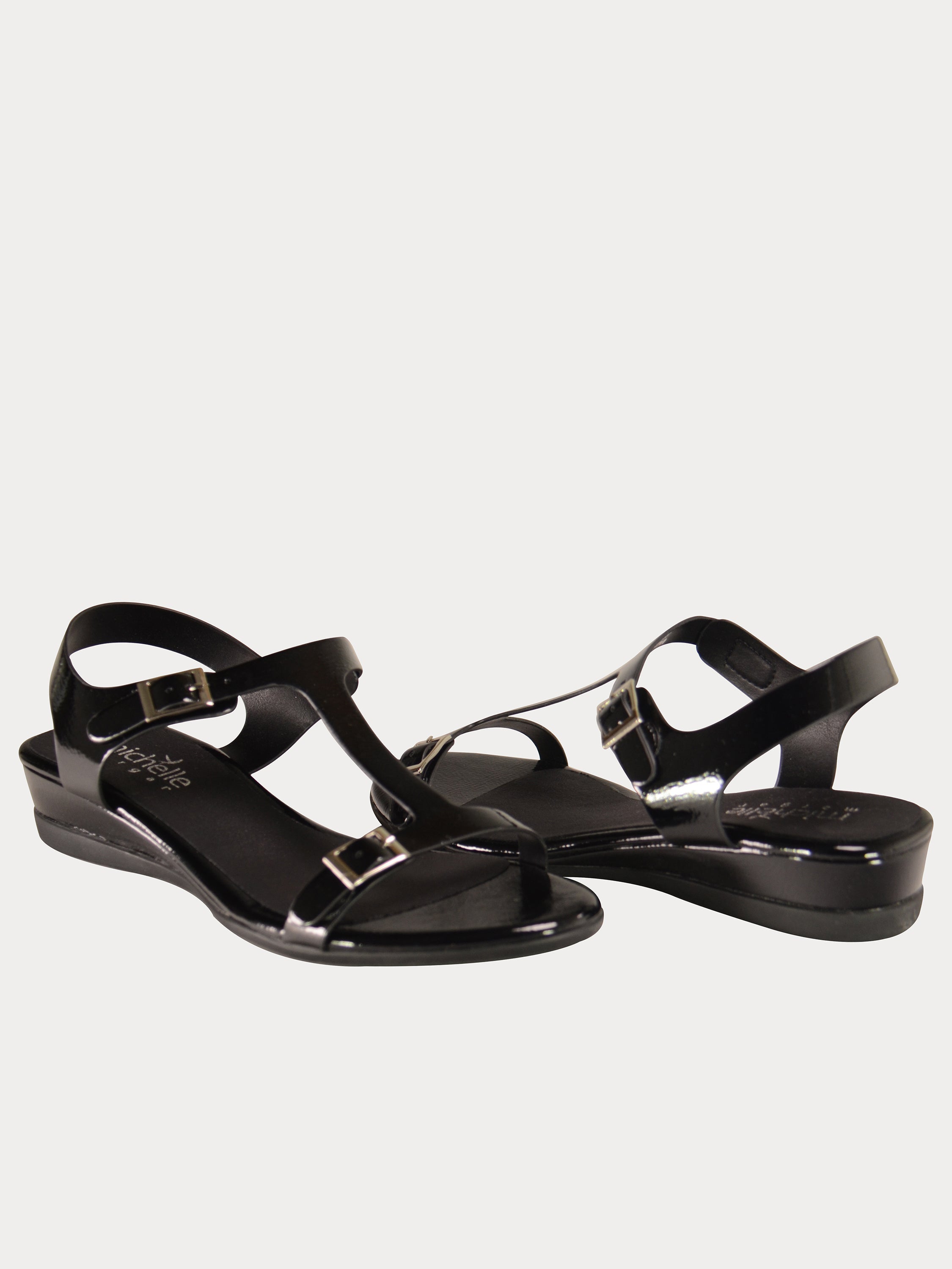 Michelle Morgan 814879 Elegant Patent Back Strap Sandals #color_Black