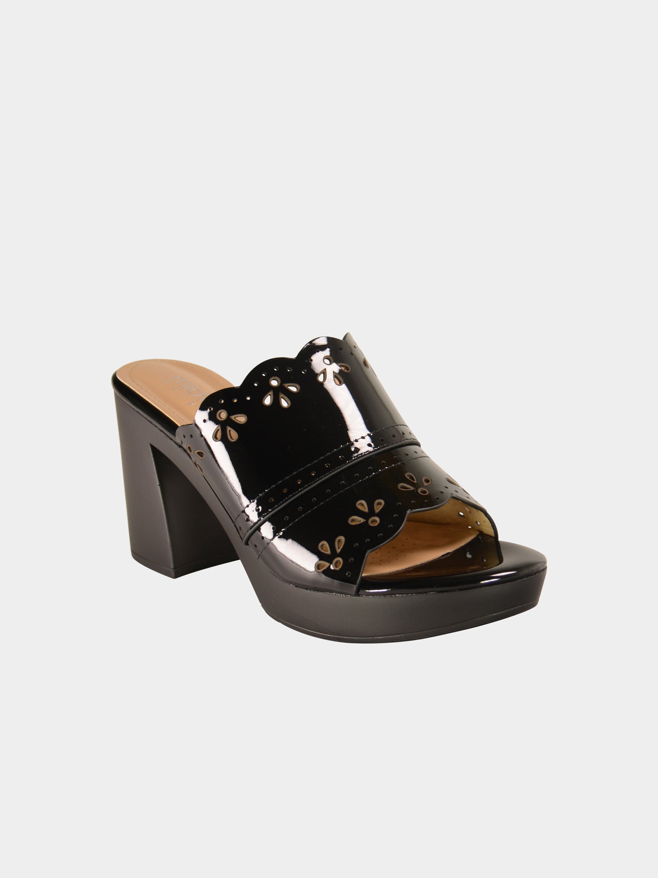 Michelle Morgan 078-5 Floral Border Cut Heel Sandals #color_Black