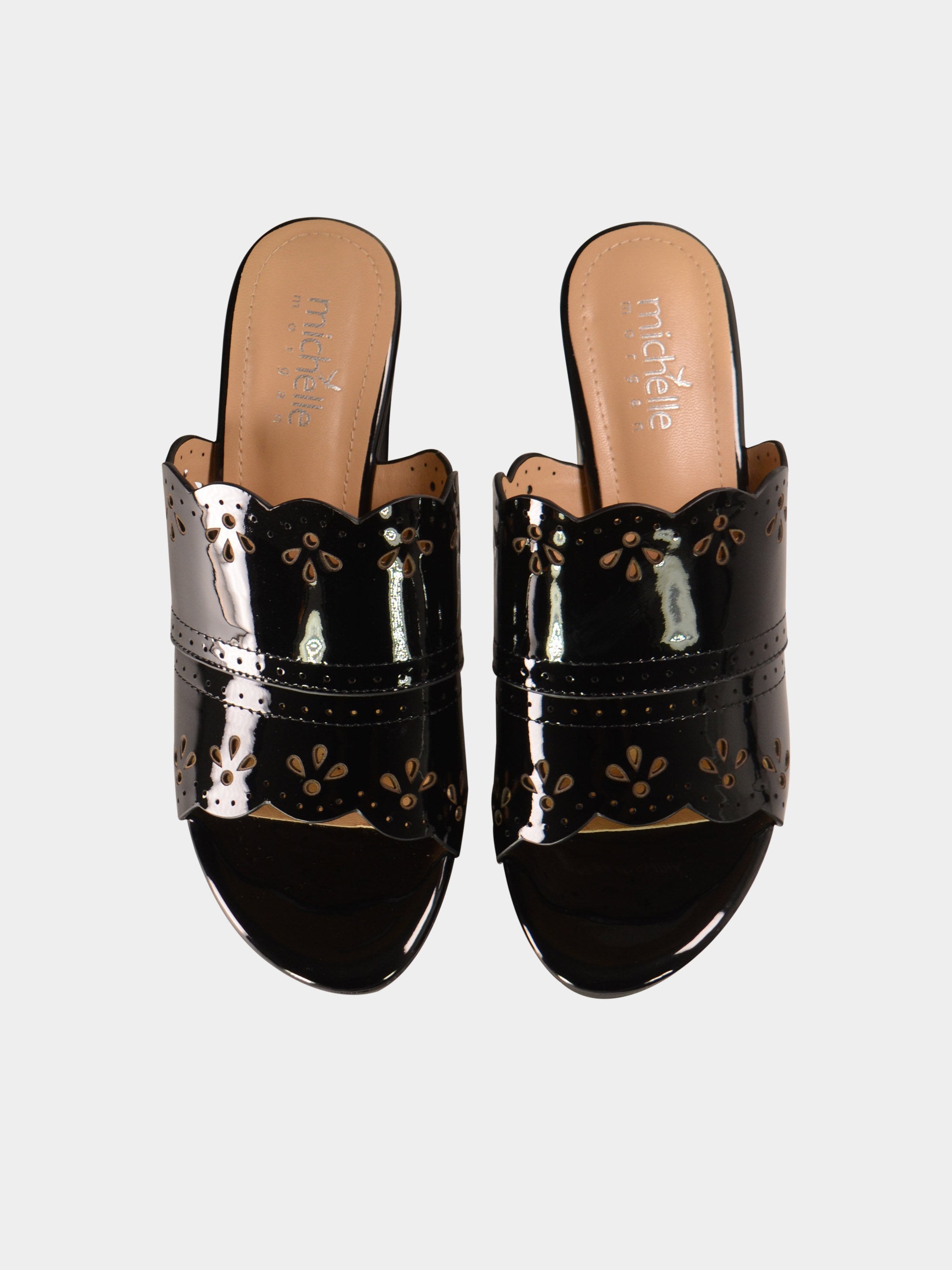 Michelle Morgan 078-5 Floral Border Cut Heel Sandals #color_Black