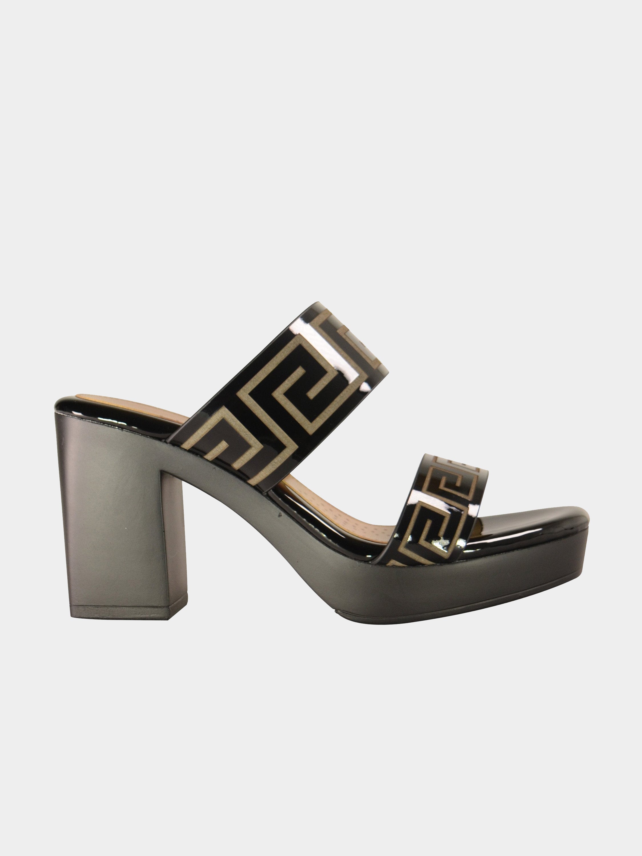Michelle Morgan 780-1 Greek Key Heel Sandals #color_Black