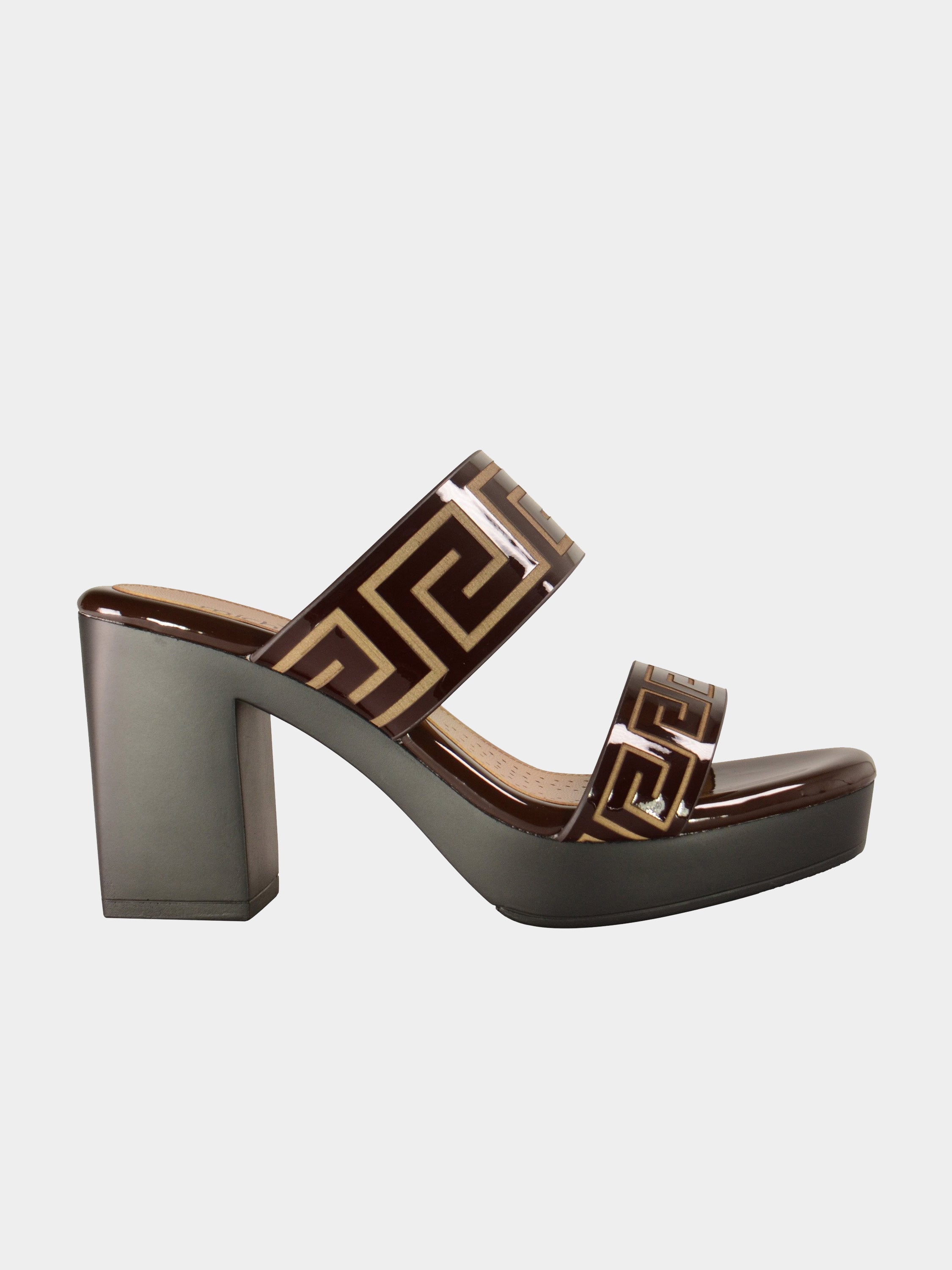Michelle Morgan 780-1 Greek Key Heel Sandals #color_Brown