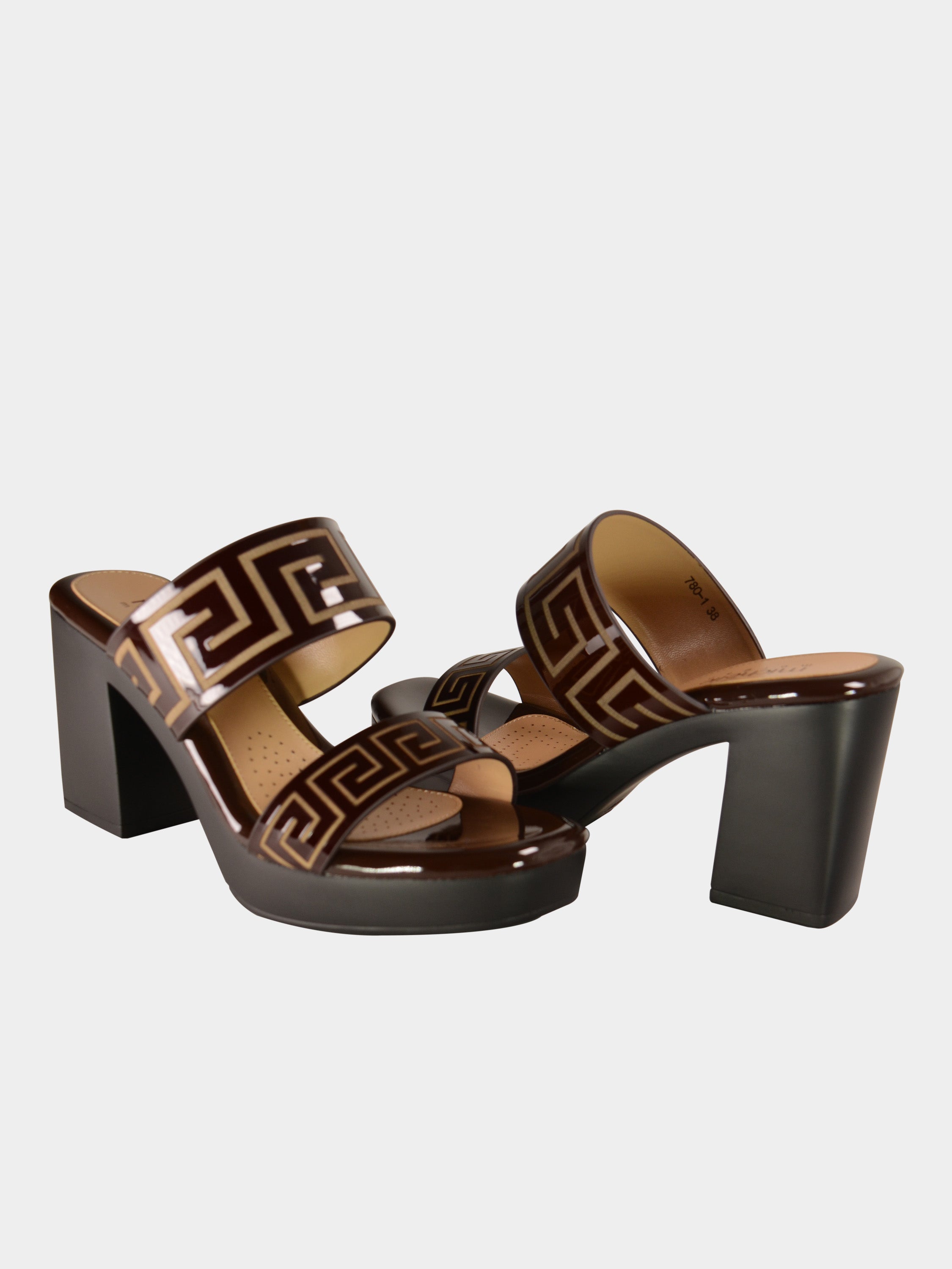 Michelle Morgan 780-1 Greek Key Heel Sandals #color_Brown