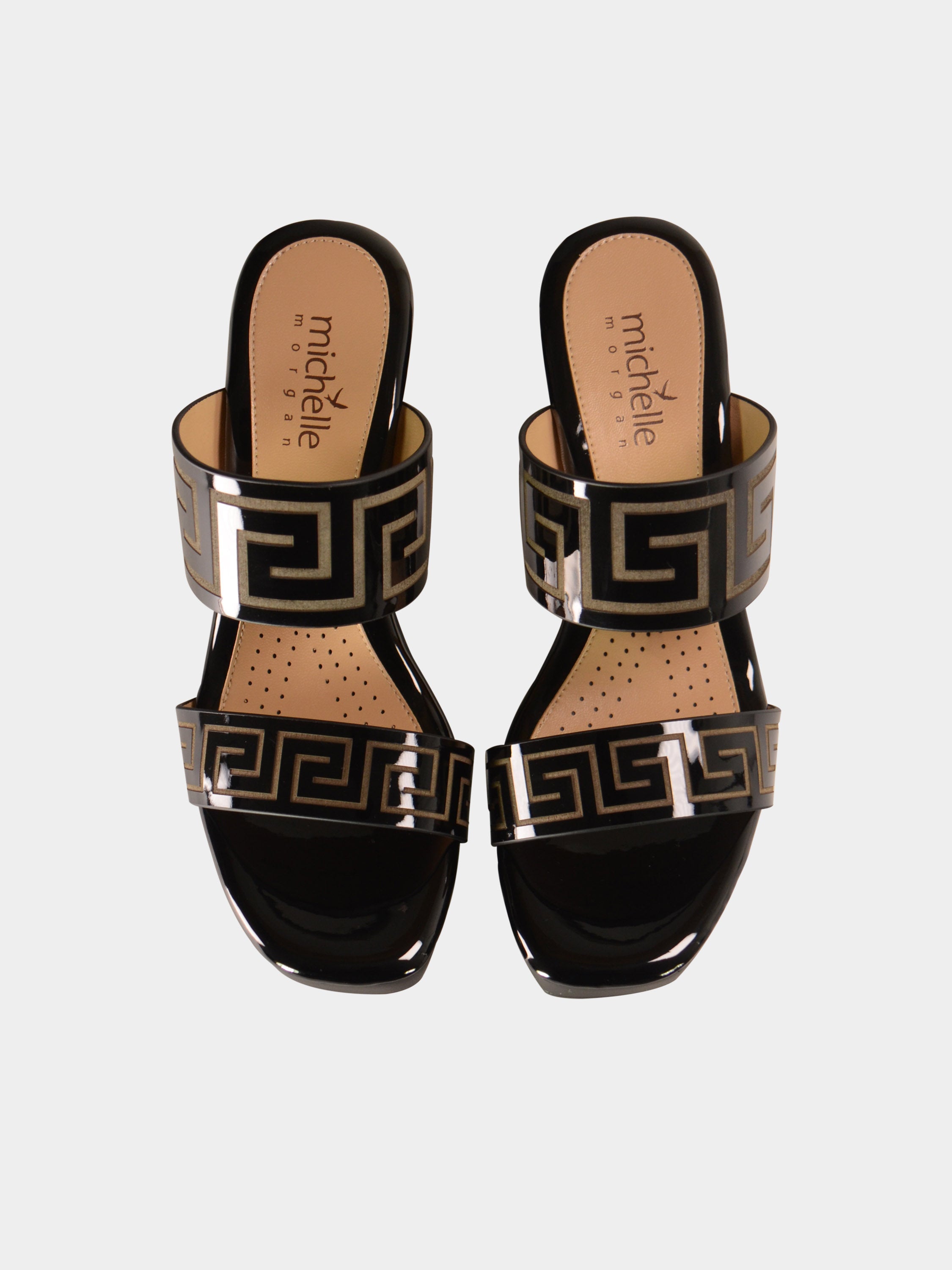 Michelle Morgan 780-1 Greek Key Heel Sandals #color_Black