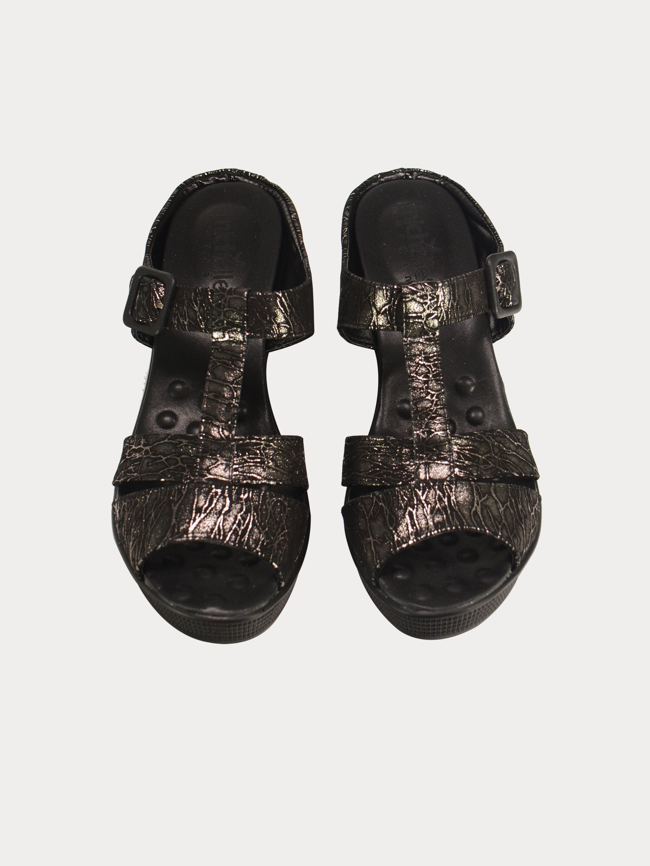 Michelle Morgan 190021 Leather Wedged Sandals #color_Black