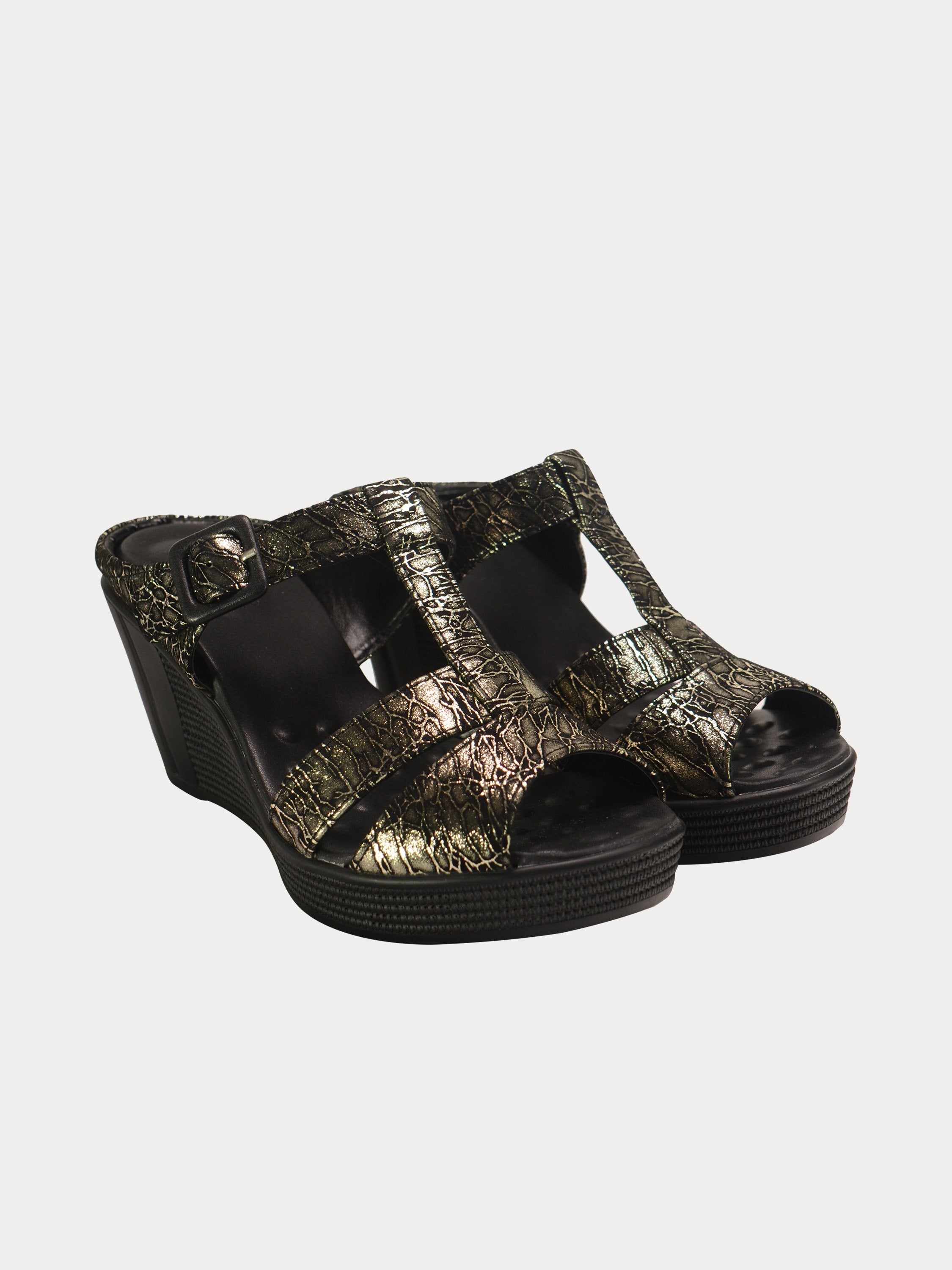 Michelle Morgan 190021 Leather Wedged Sandals #color_Gold