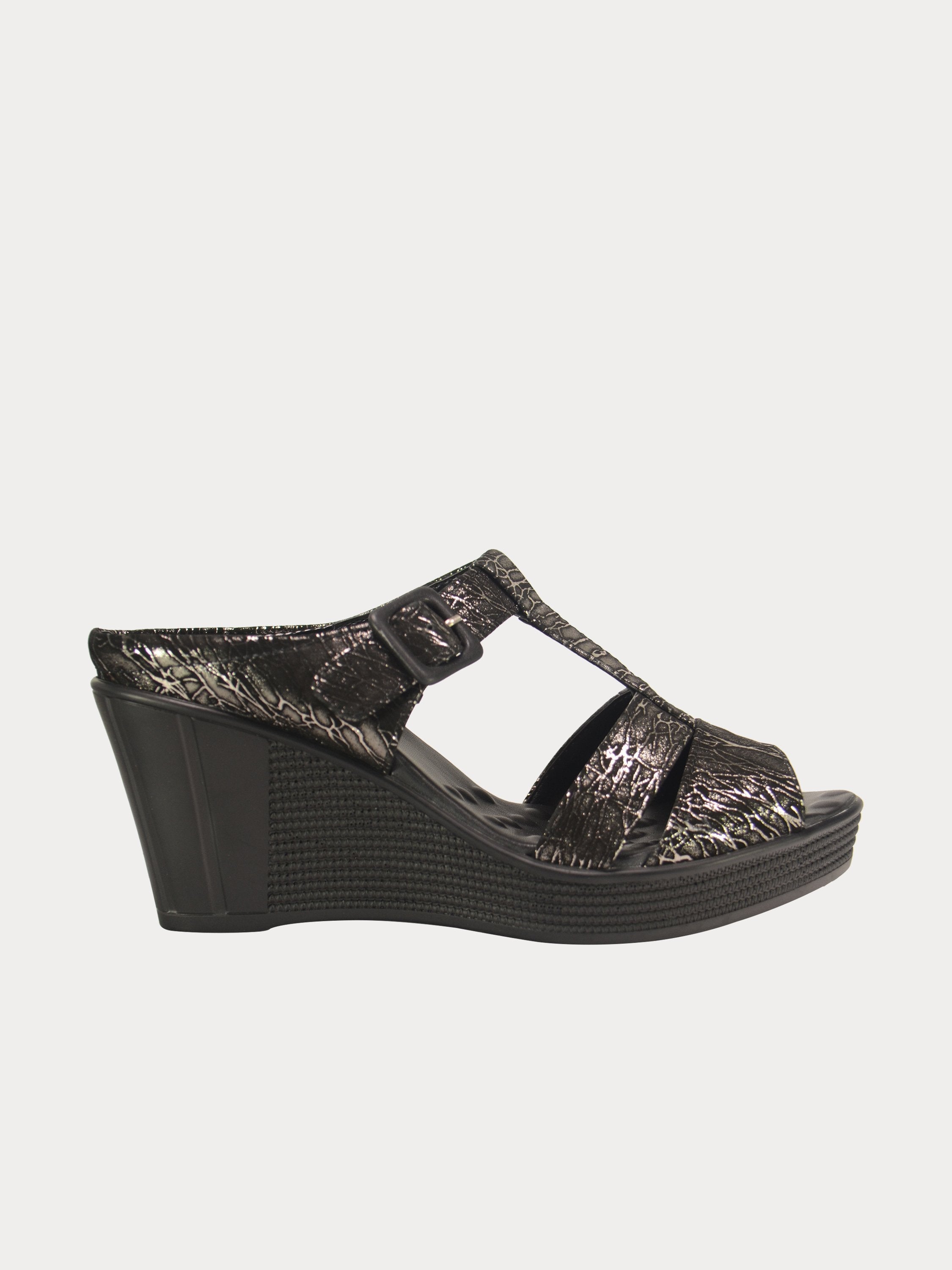 Michelle Morgan 190021 Leather Wedged Sandals #color_Black