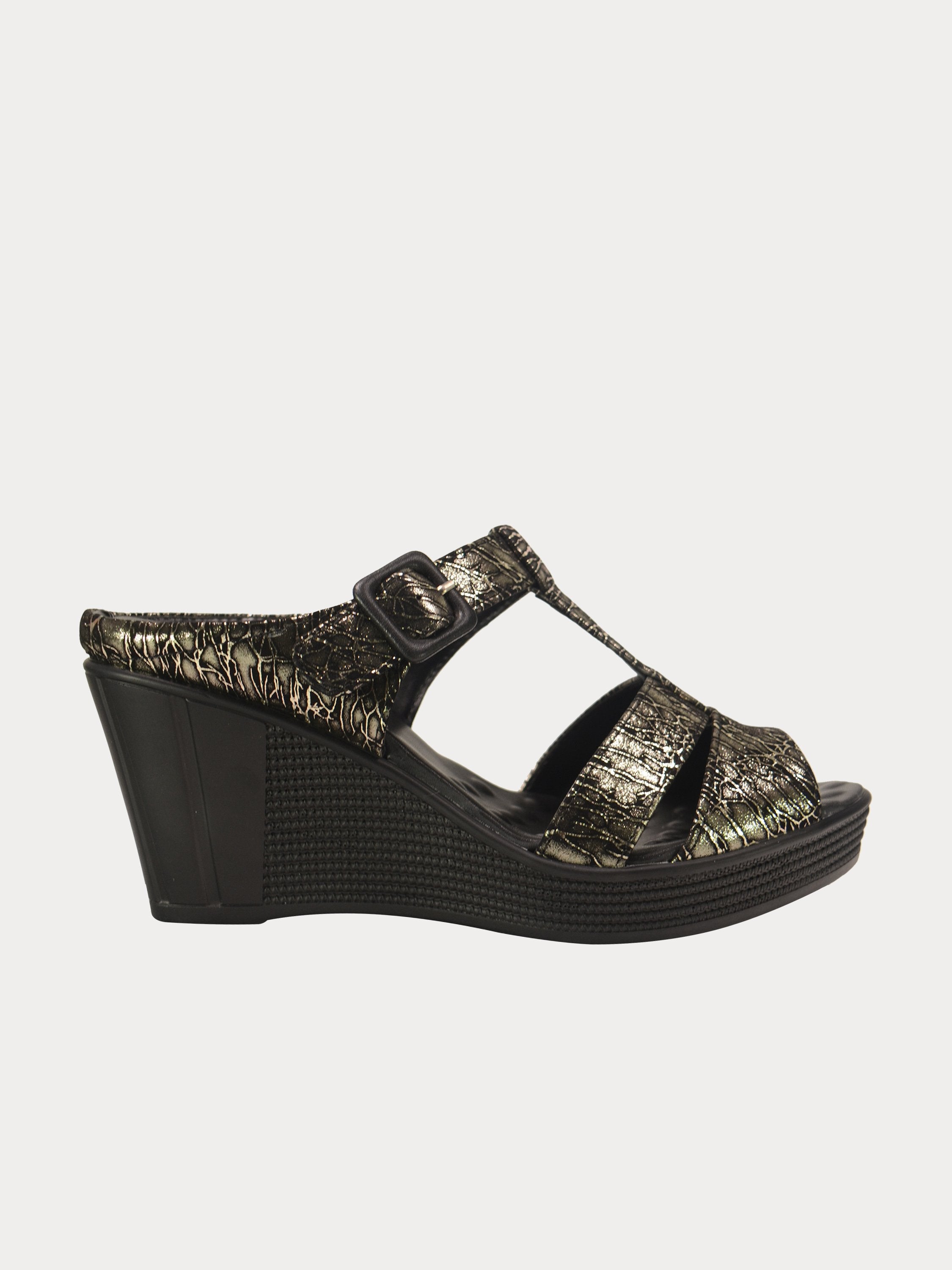 Michelle Morgan 190021 Leather Wedged Sandals #color_Gold