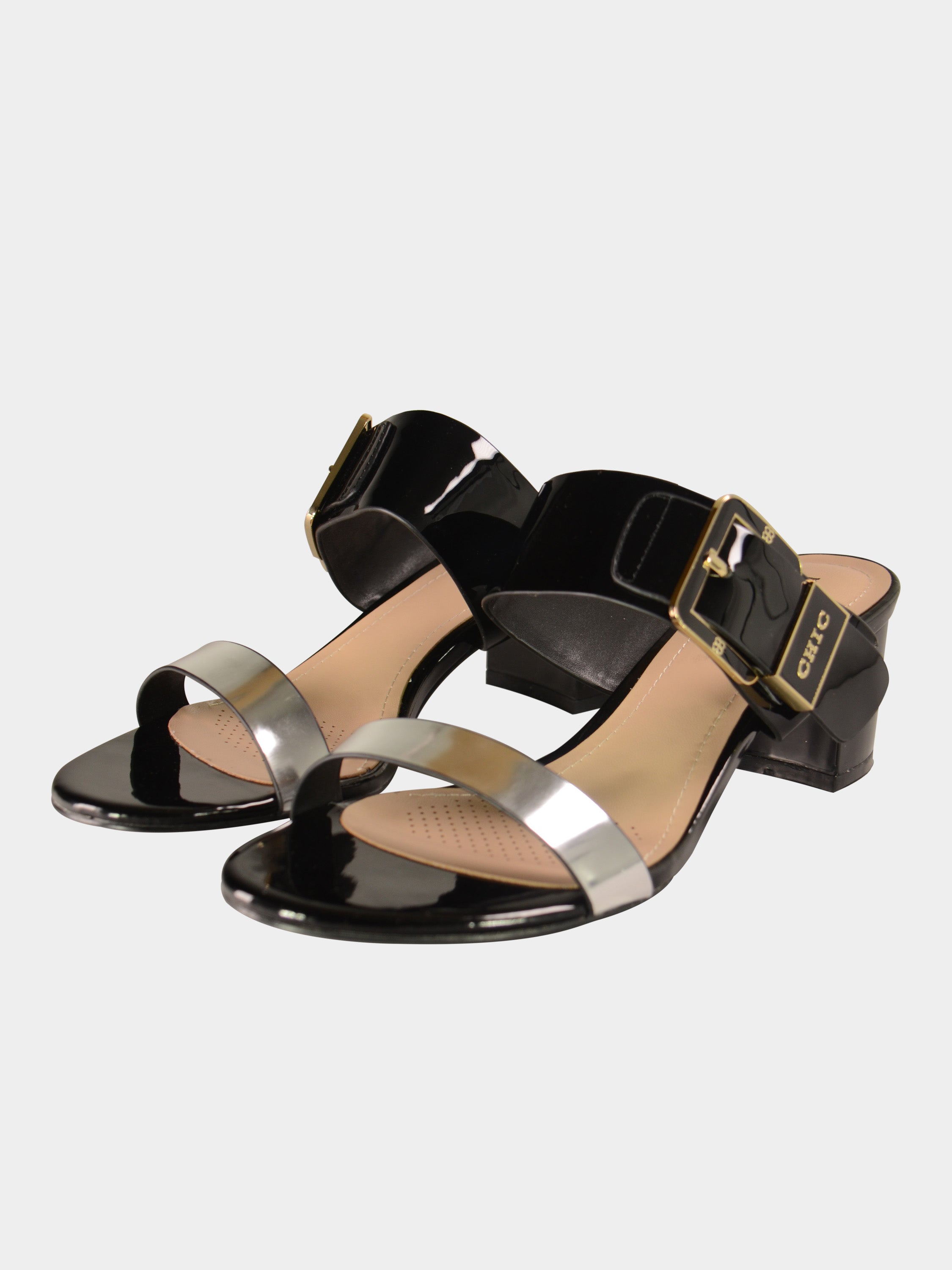Michelle Morgan 150911 Patent Chic Embossed Sandals #color_Black