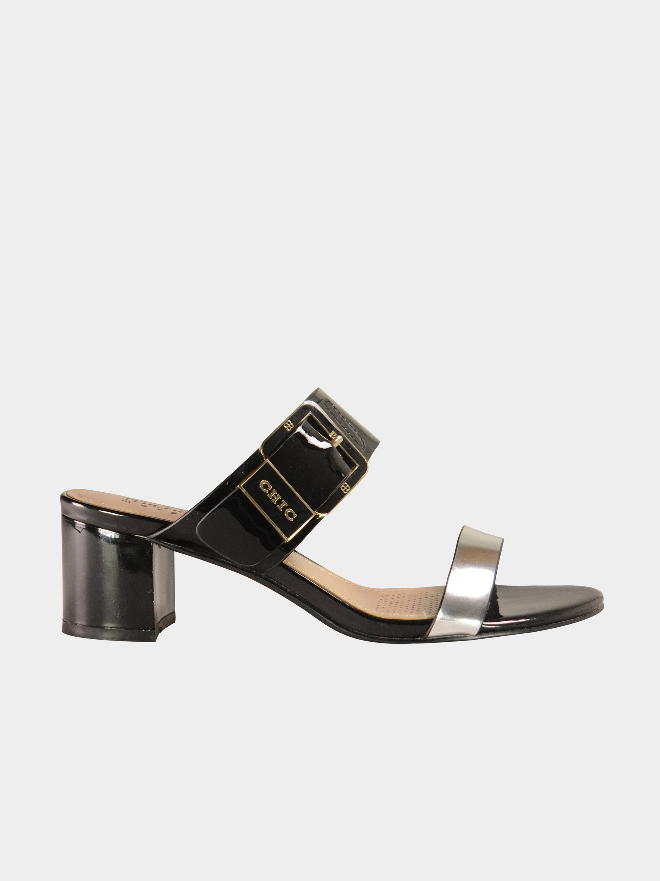 Michelle Morgan 150911 Patent Chic Embossed Sandals #color_Black