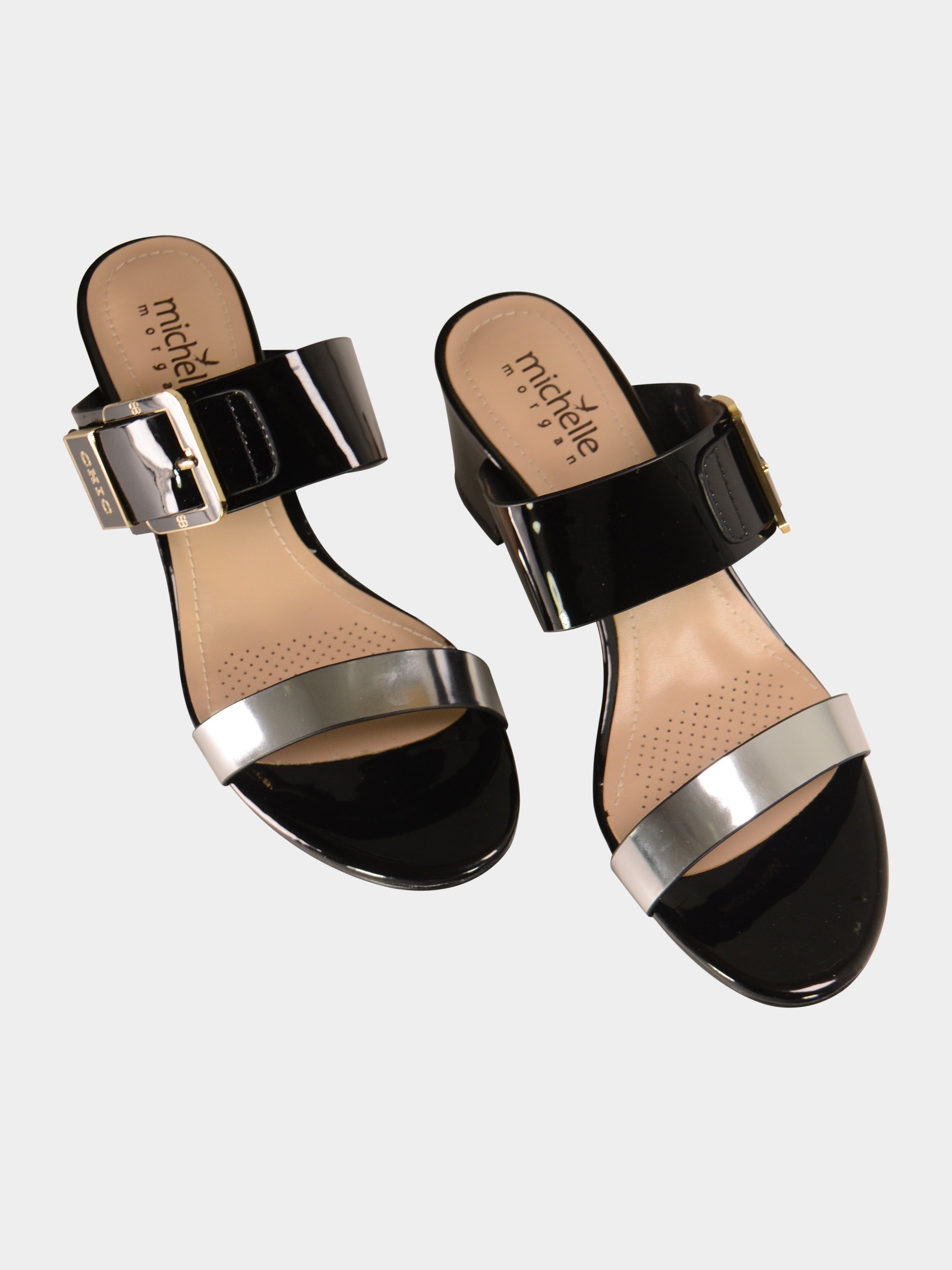 Michelle Morgan 150911 Patent Chic Embossed Sandals #color_Black