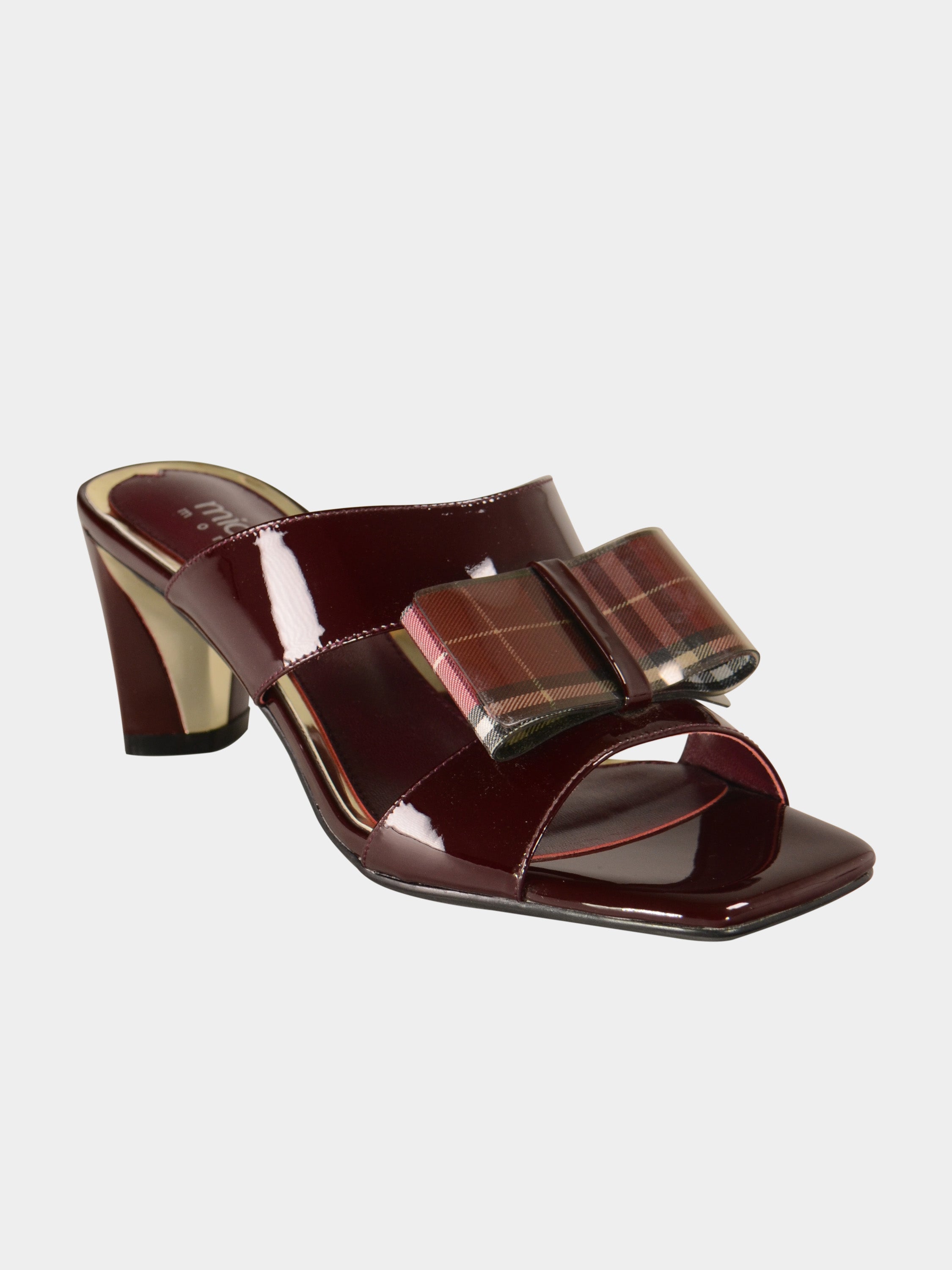 Michelle Morgan 908-01 Plaid Bow Heeled Sandals #color_brown