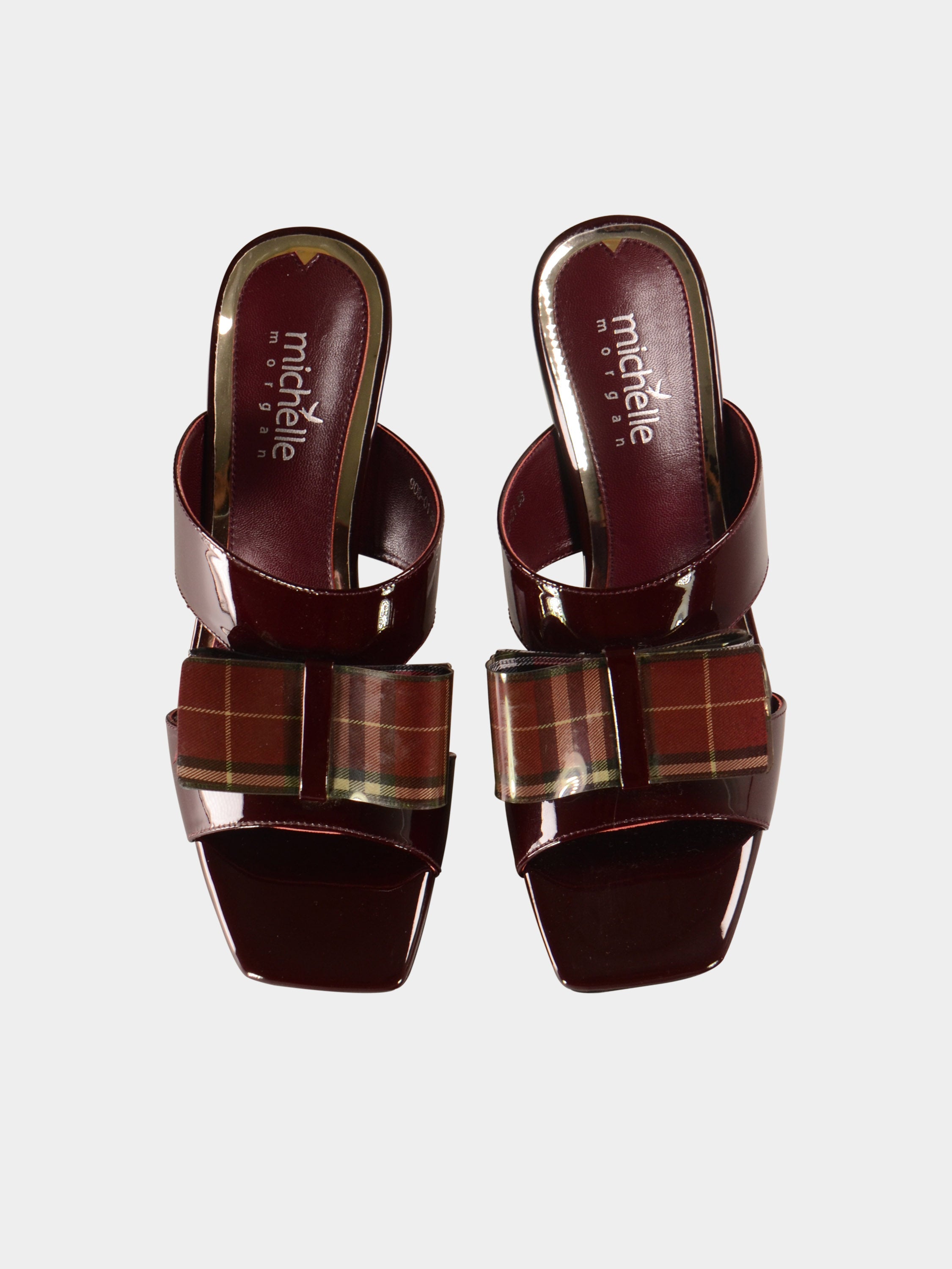Michelle Morgan 908-01 Plaid Bow Heeled Sandals #color_brown