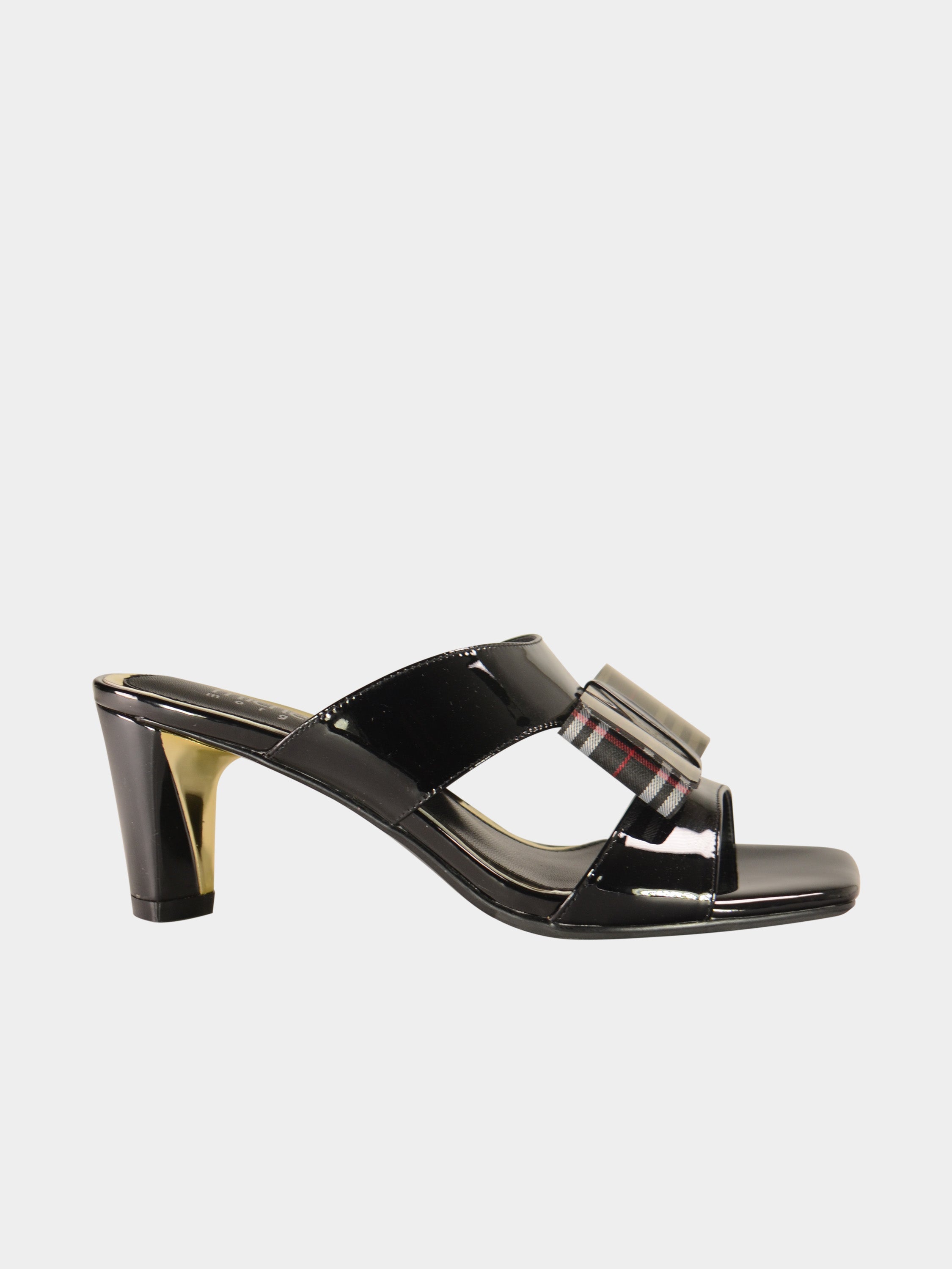 Michelle Morgan 908-01 Plaid Bow Heeled Sandals #color_Black