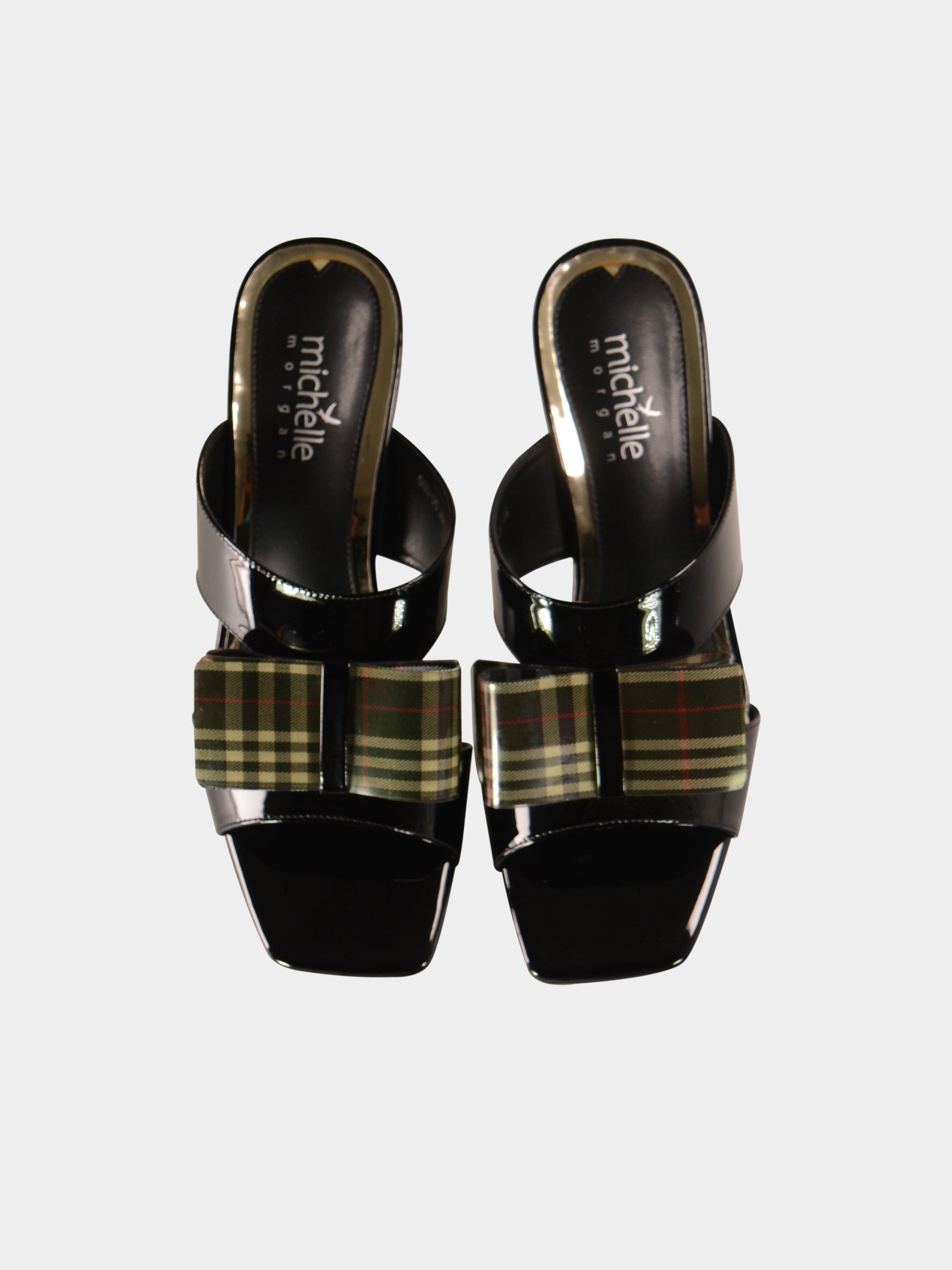 Michelle Morgan 908-01 Plaid Bow Heeled Sandals #color_Black