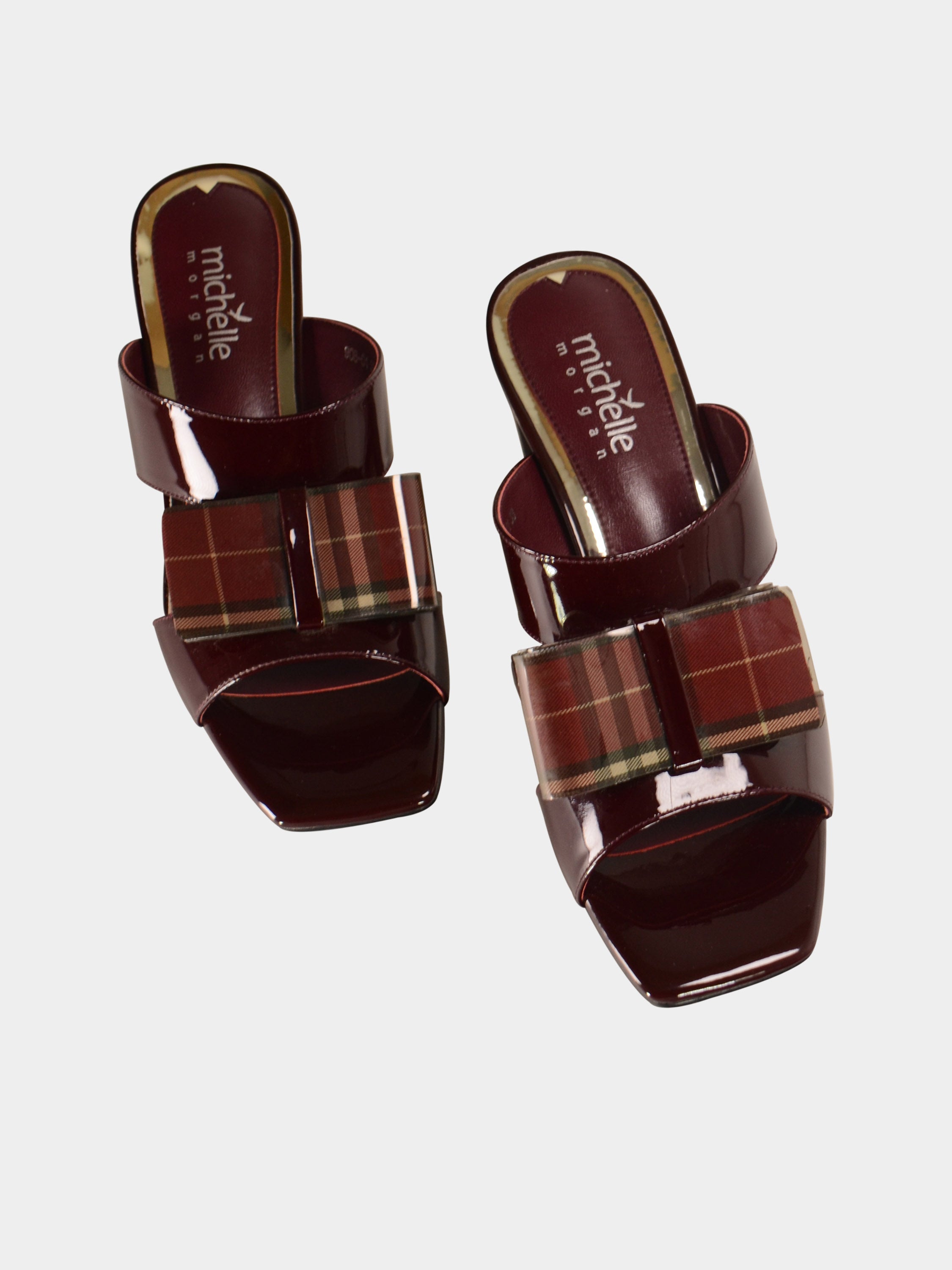 Michelle Morgan 908-01 Plaid Bow Heeled Sandals #color_brown