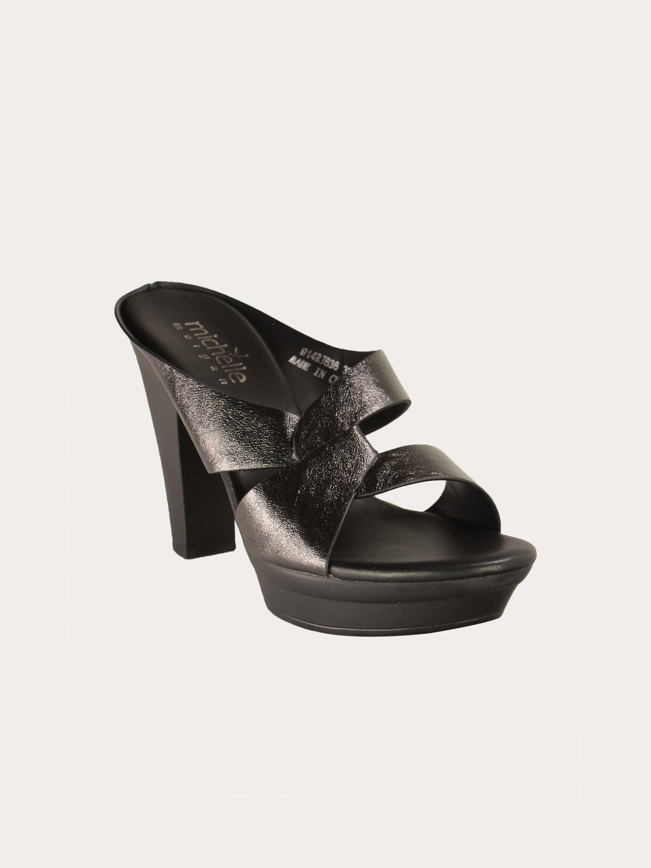 Michelle Morgan 914RJ636 Women's Brushed Heeled Sandals #color_Black
