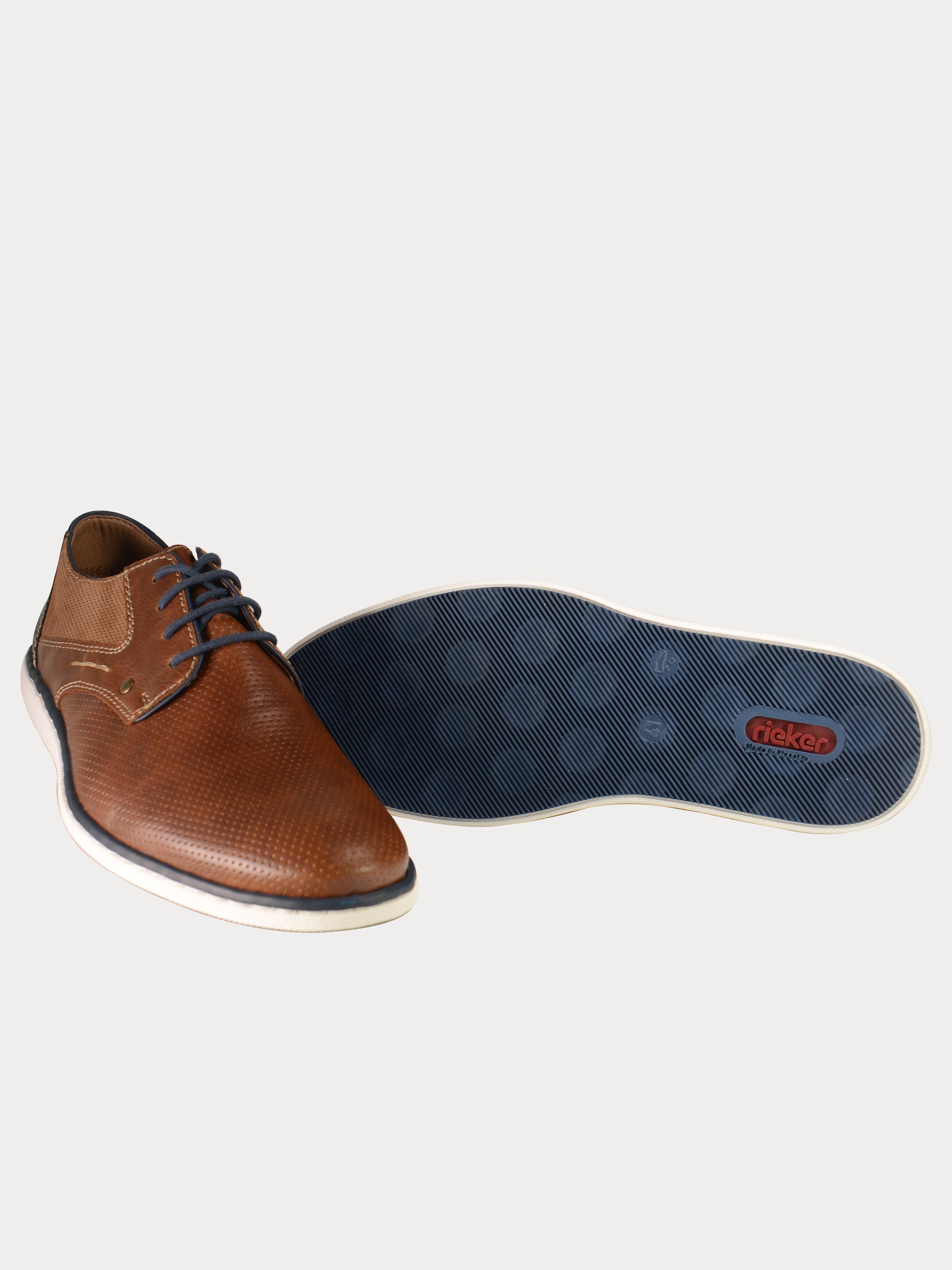 Rieker Men's Casual Lace Up Leather Shoes #color_Brown