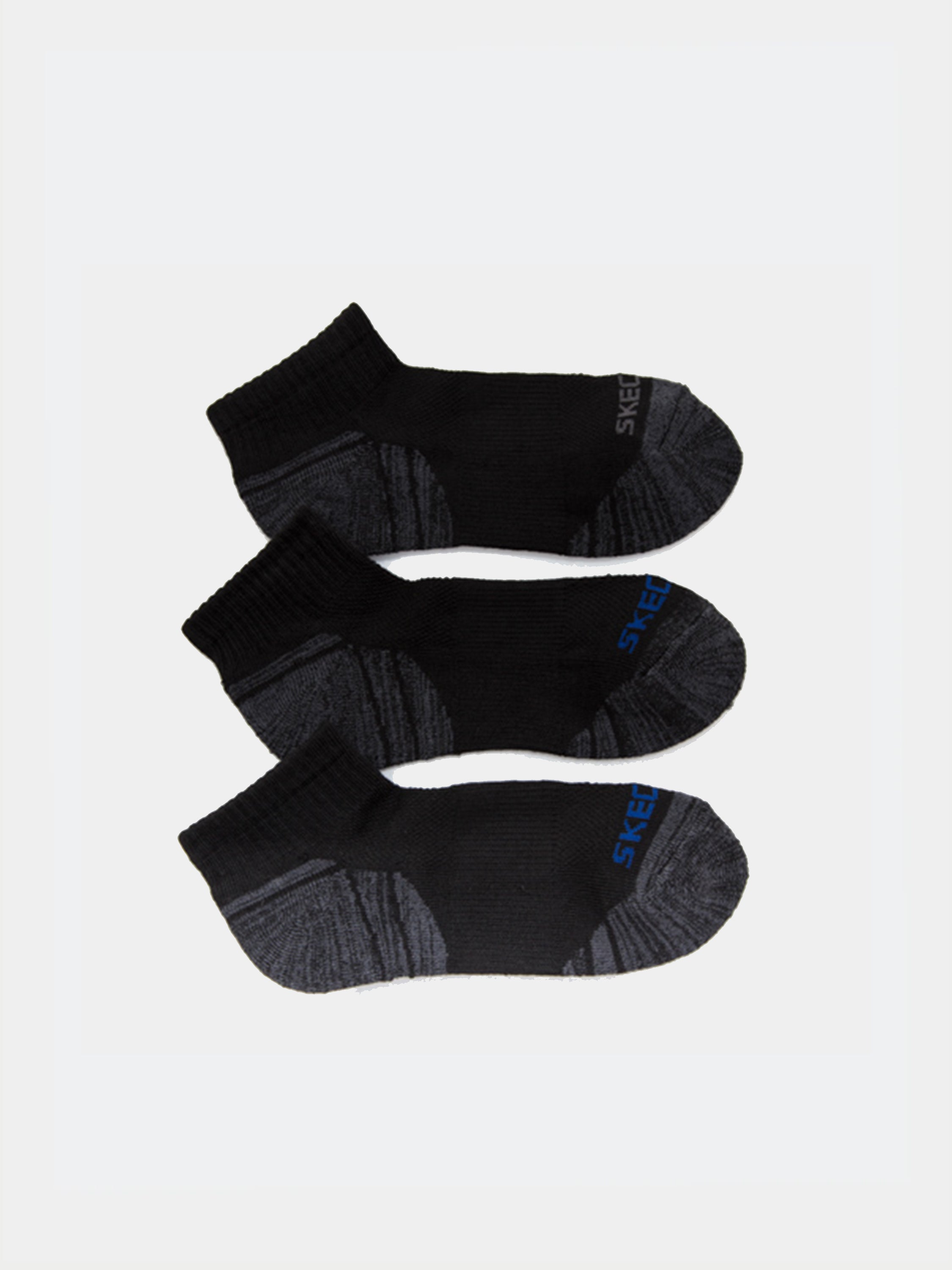 Skechers 3 Pack Boys 1/2 Terry QTR Crew Black/Blue Socks