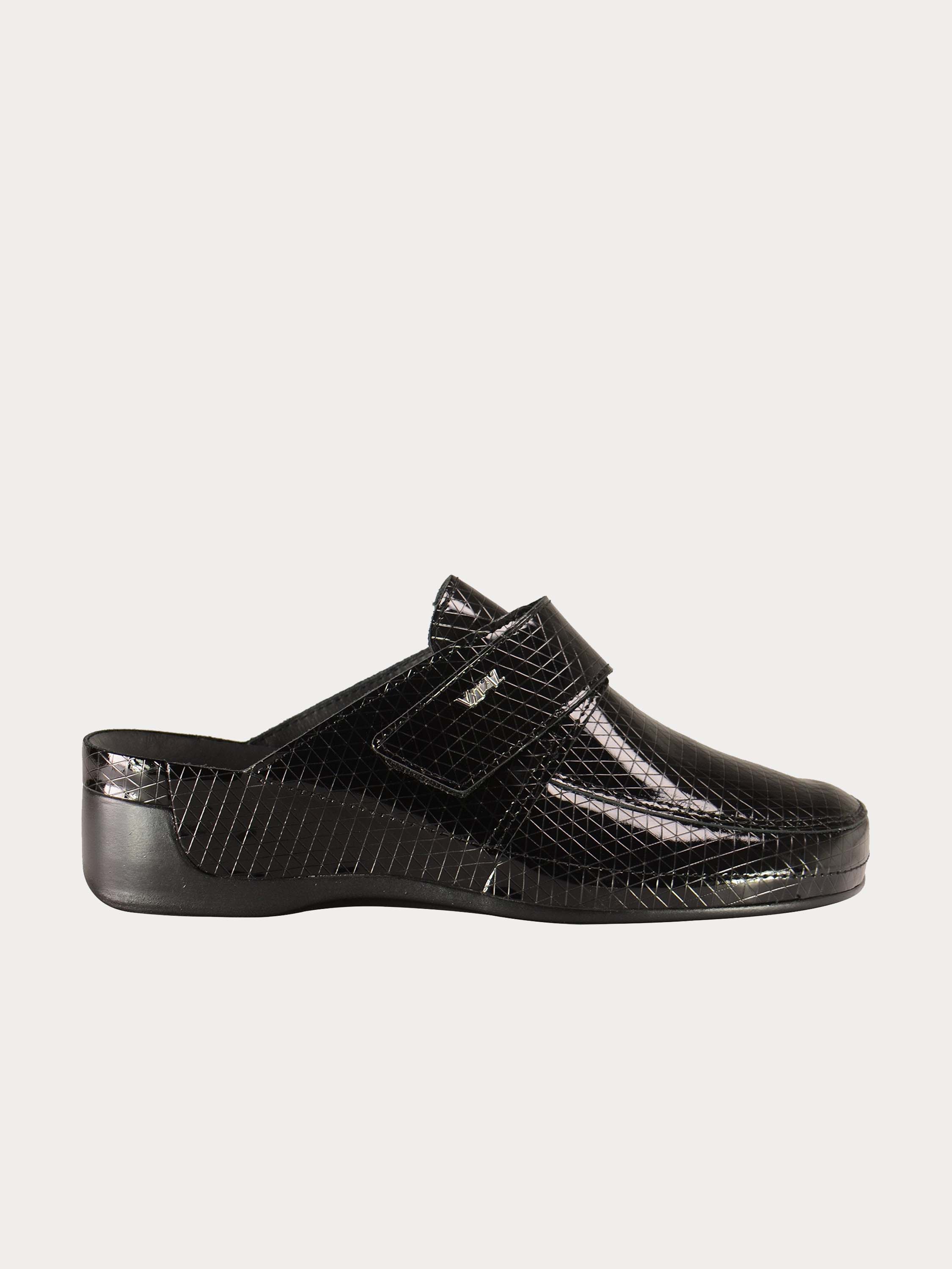 Vital Harlequin Print Leather Mules #color_Black