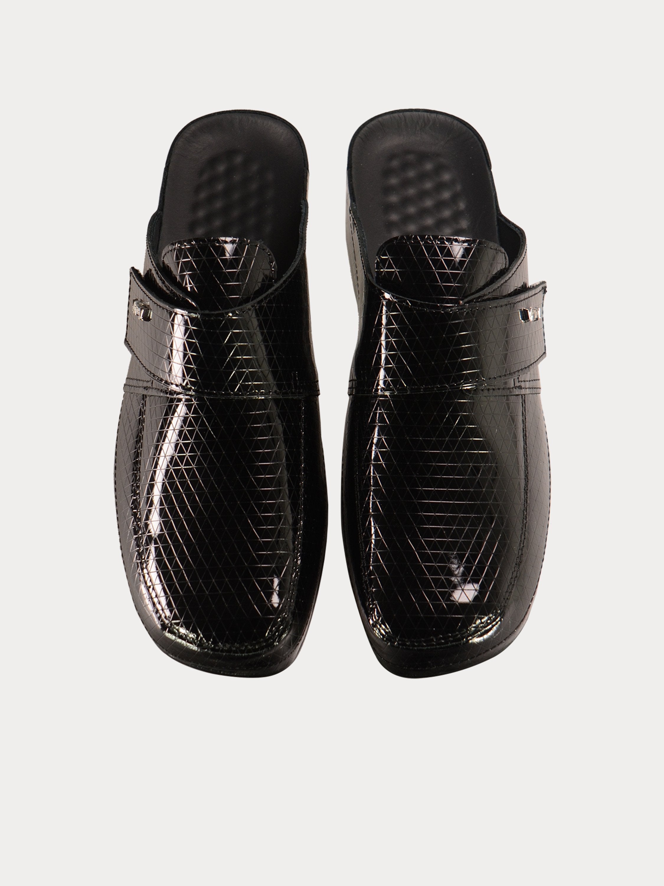Vital Harlequin Print Leather Mules #color_Black