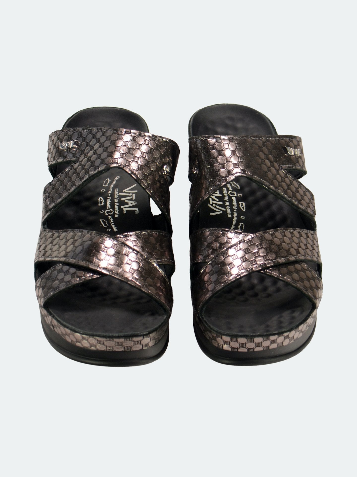 Vital Hexagon Platform Leather Sandals #color_Silver