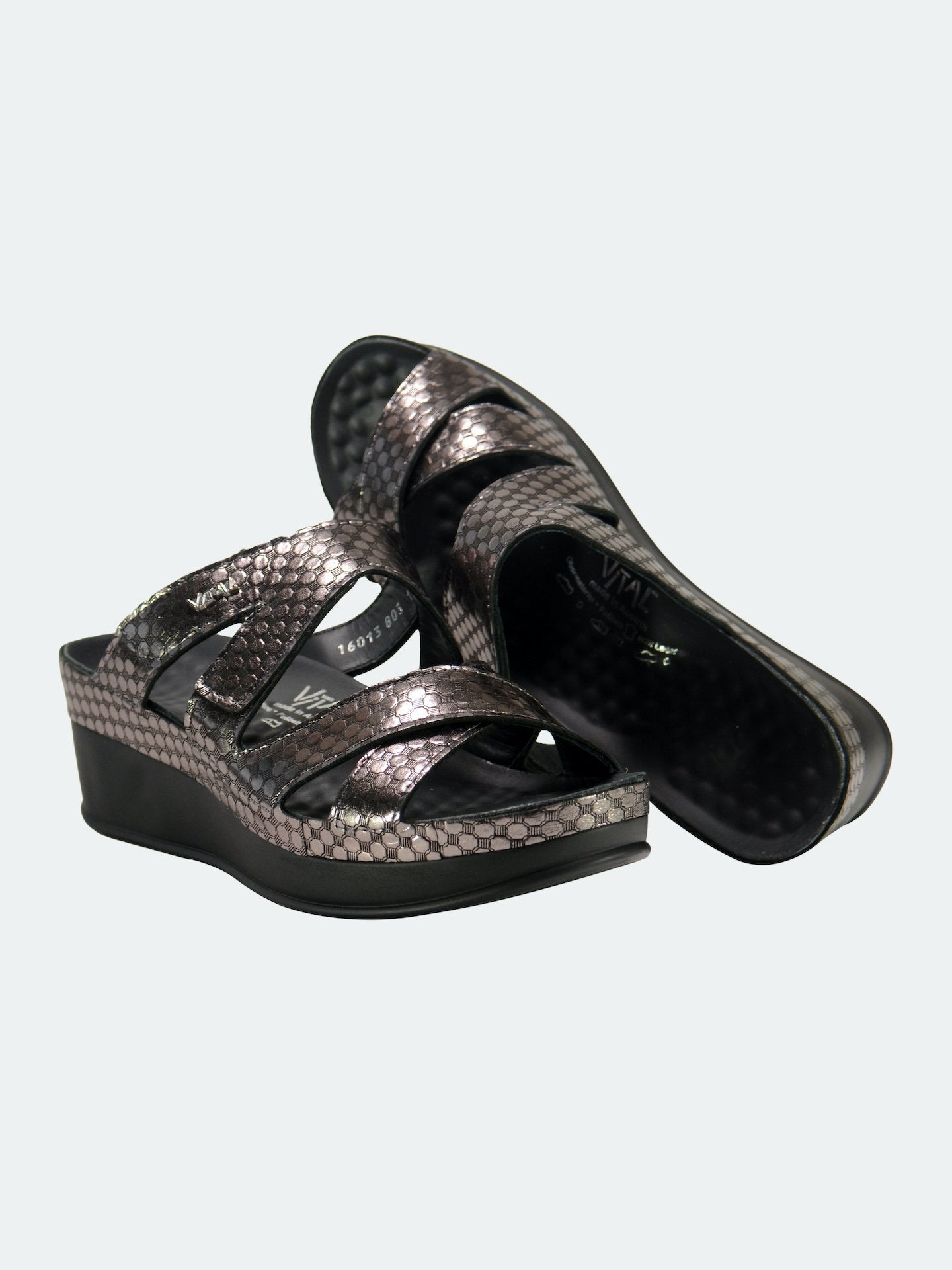 Vital Hexagon Platform Leather Sandals #color_Silver