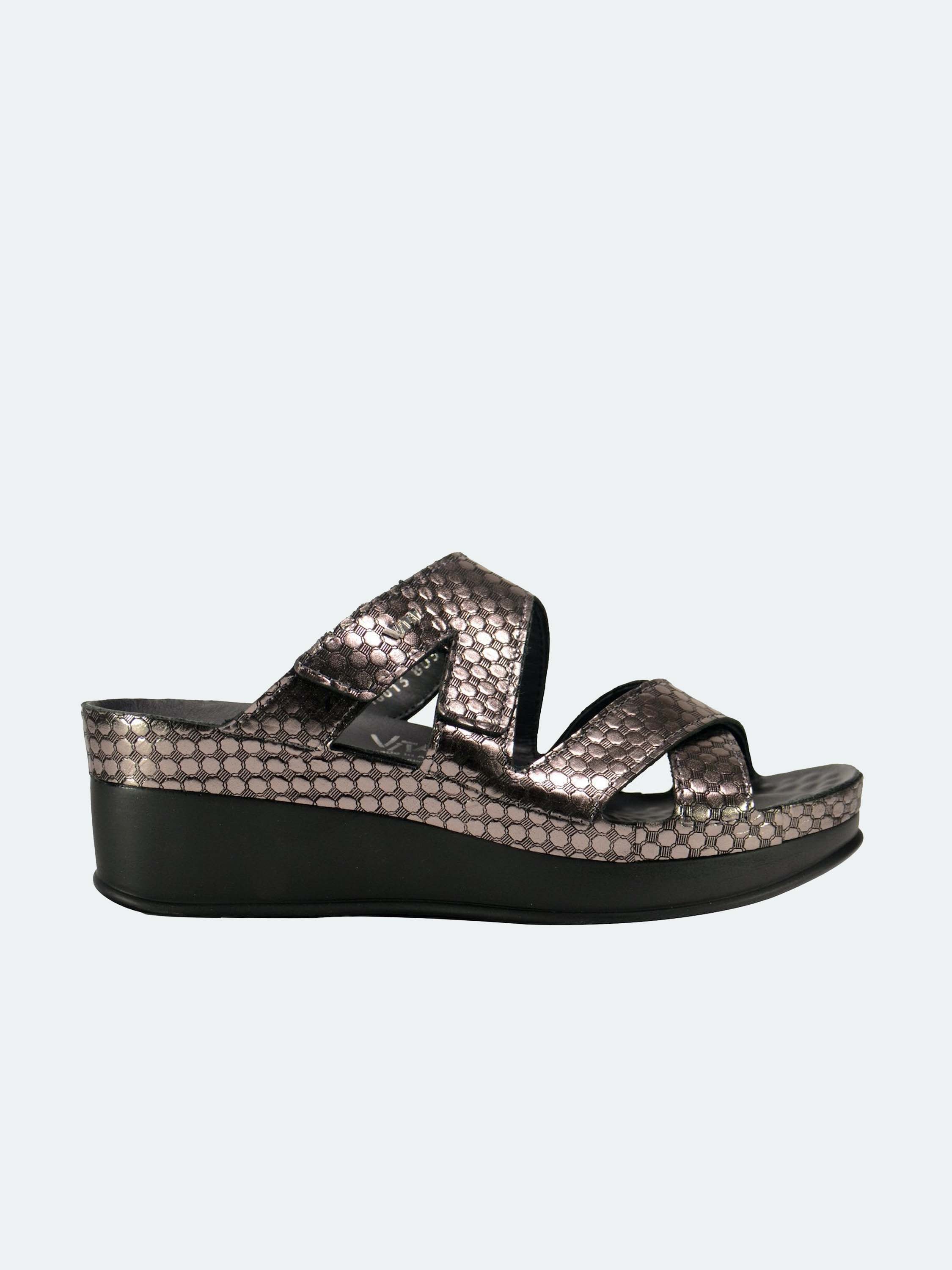 Vital Hexagon Platform Leather Sandals #color_Silver