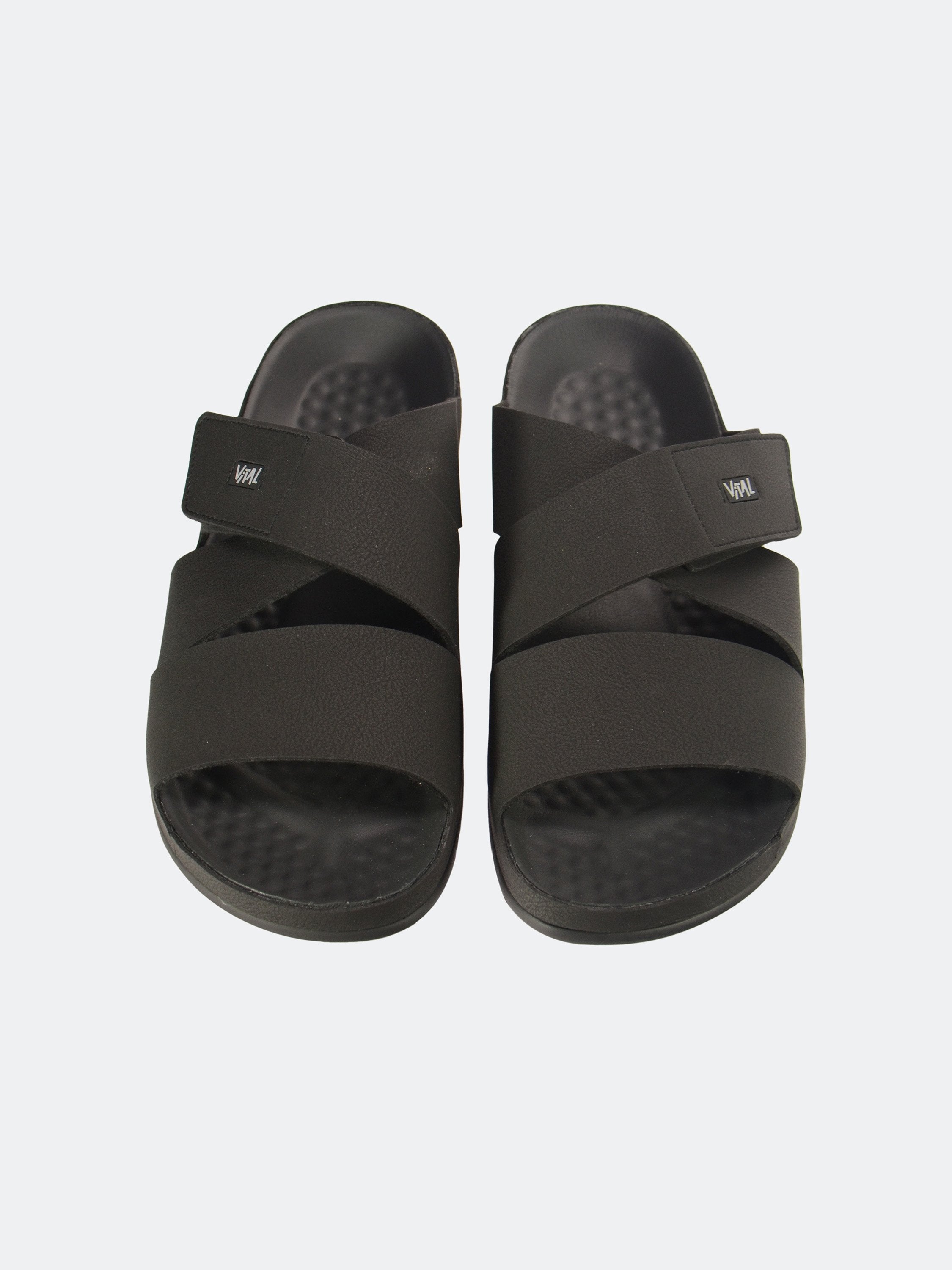 Vital Men's Cross Strap Leather Sandals #color_Black