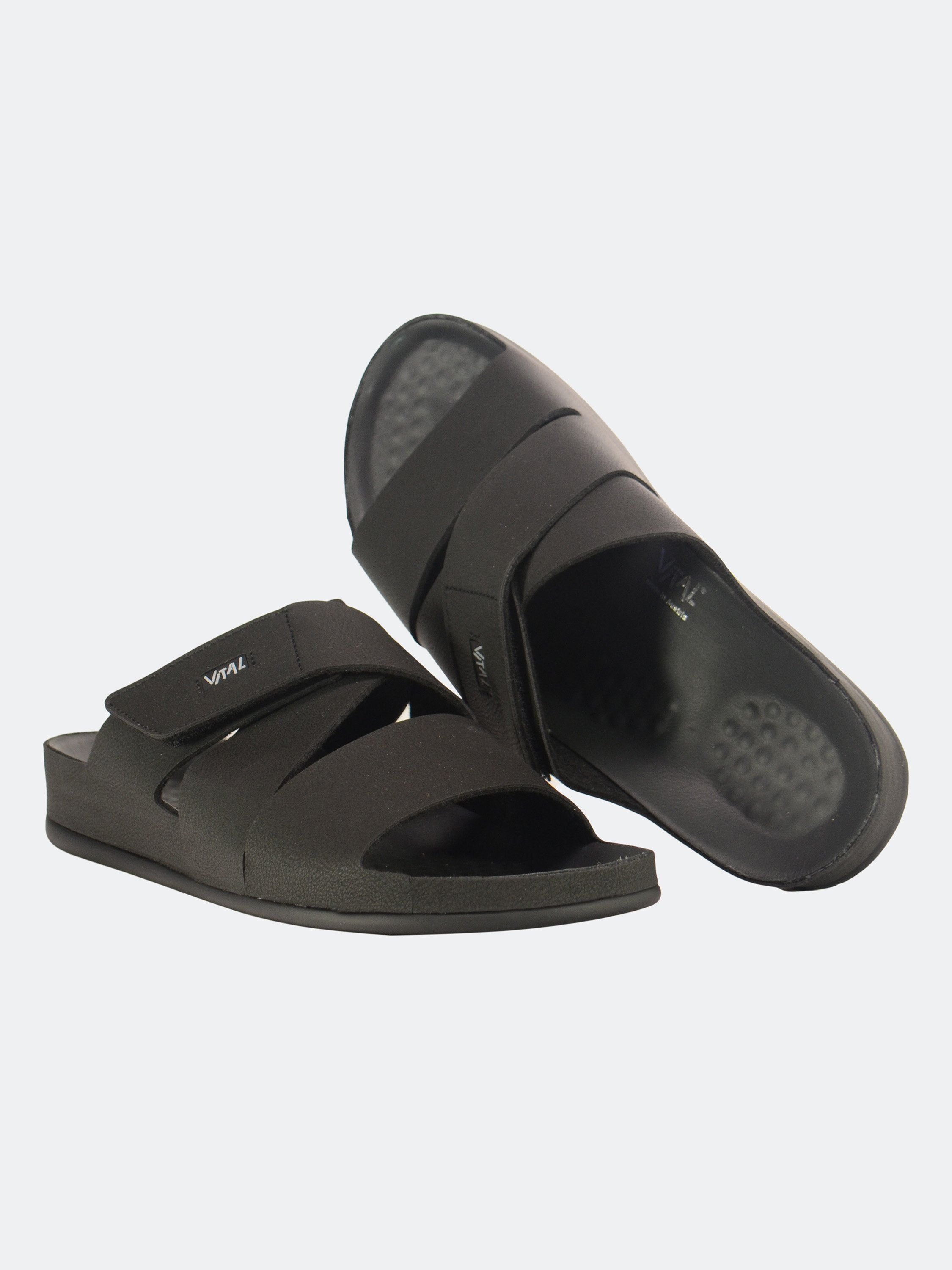 Vital Men's Cross Strap Leather Sandals #color_Black