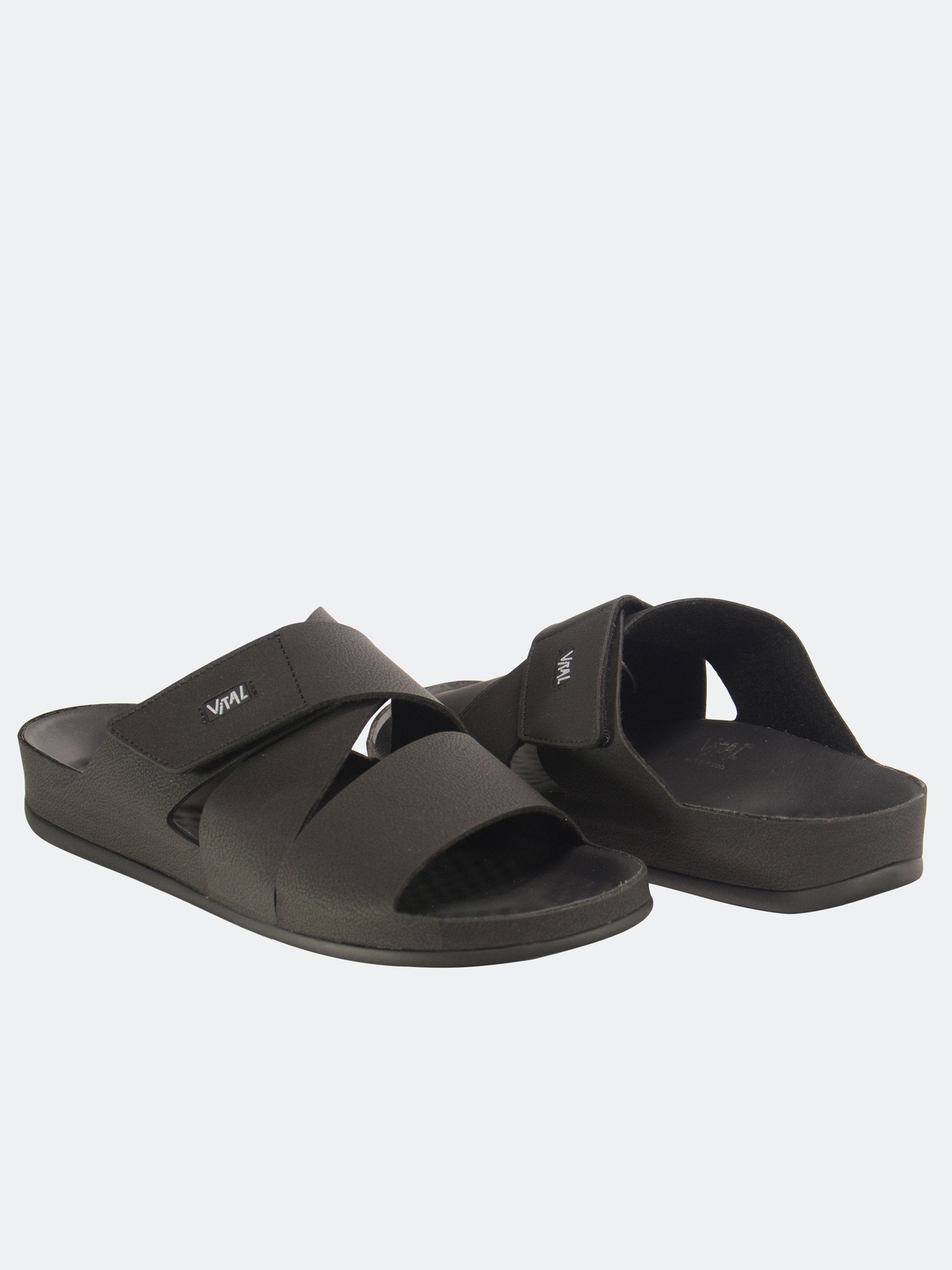 Vital Men's Cross Strap Leather Sandals #color_Black
