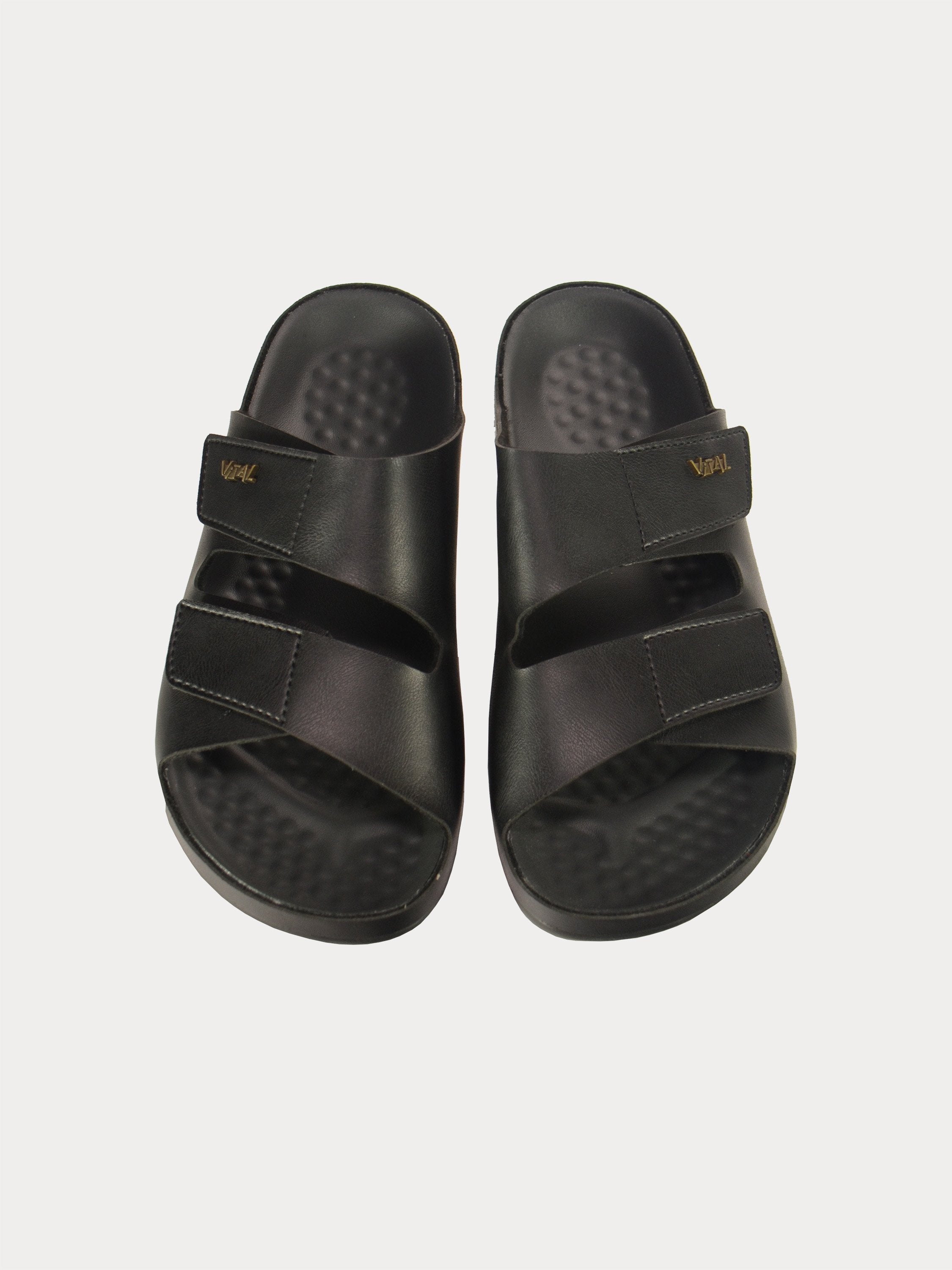 Vital Men's Tudor Double Strap Leather Sandals #color_Black