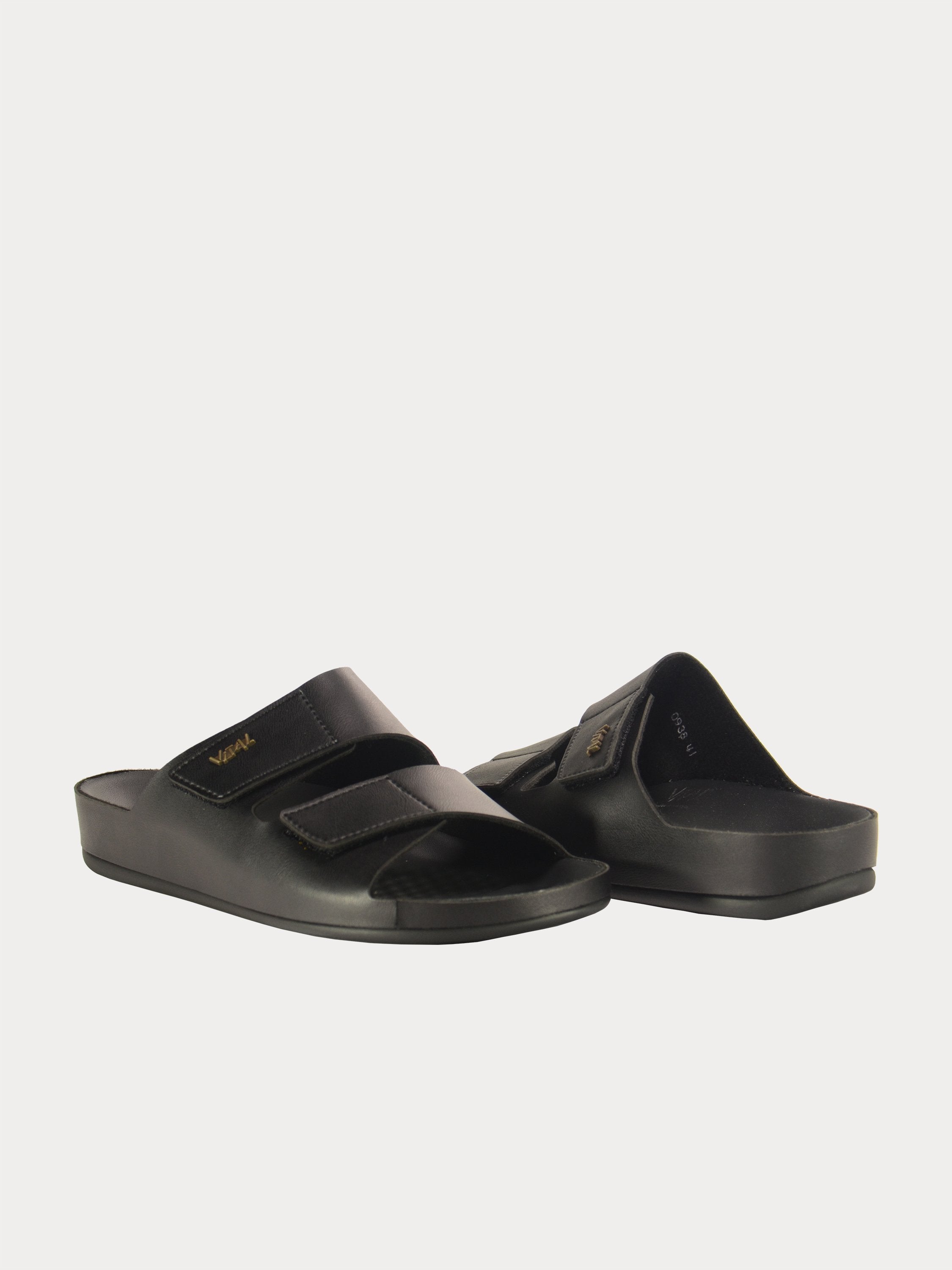 Vital Men's Tudor Double Strap Leather Sandals #color_Black