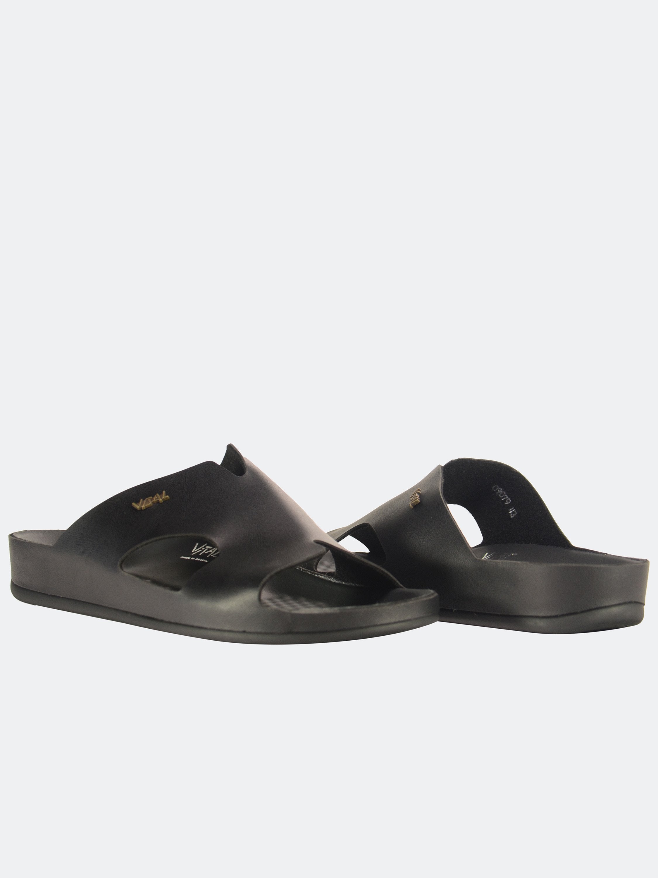 Vital Men's Slip On Leather Sandals #color_Black