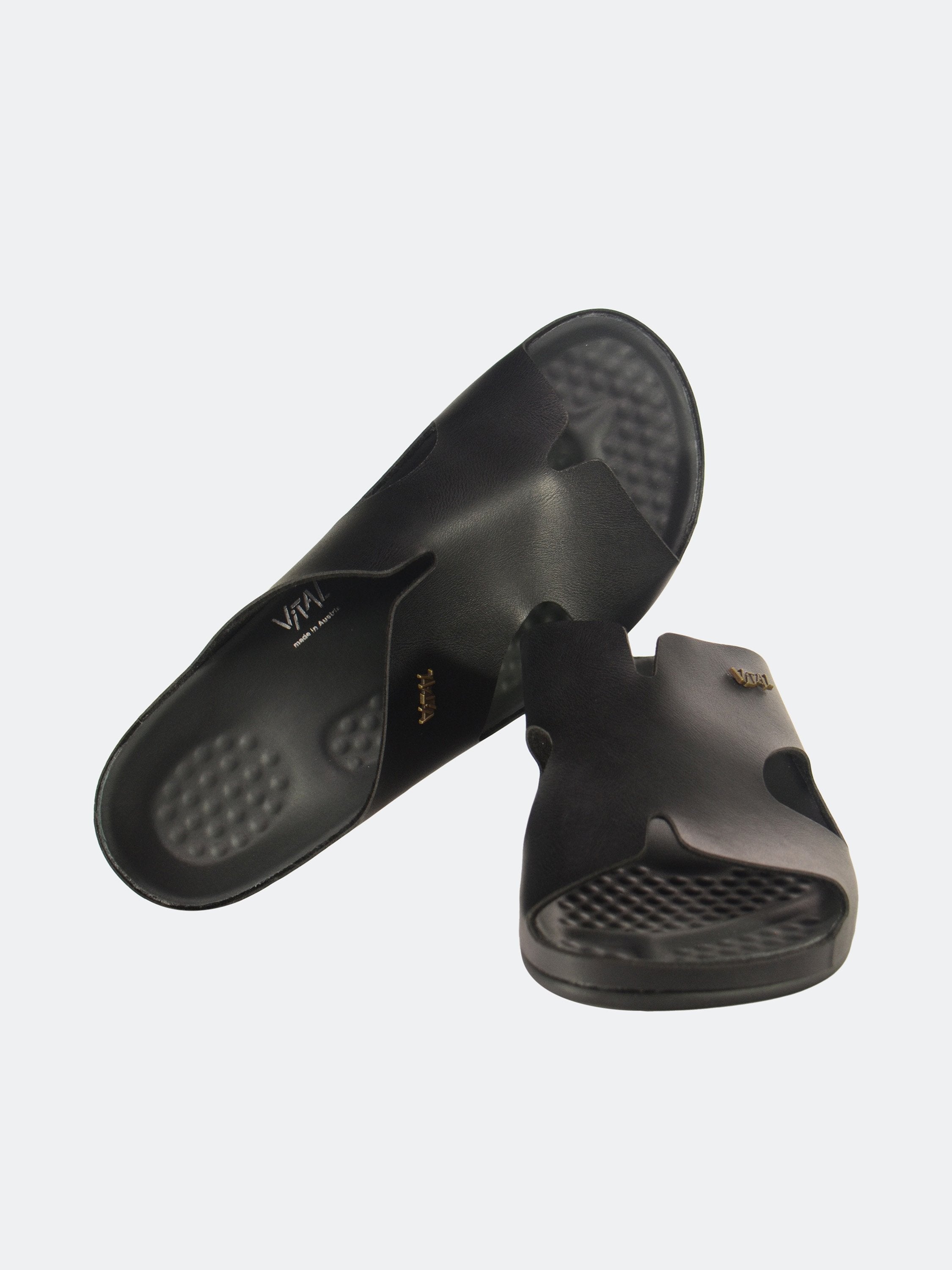 Vital Men's Slip On Leather Sandals #color_Black