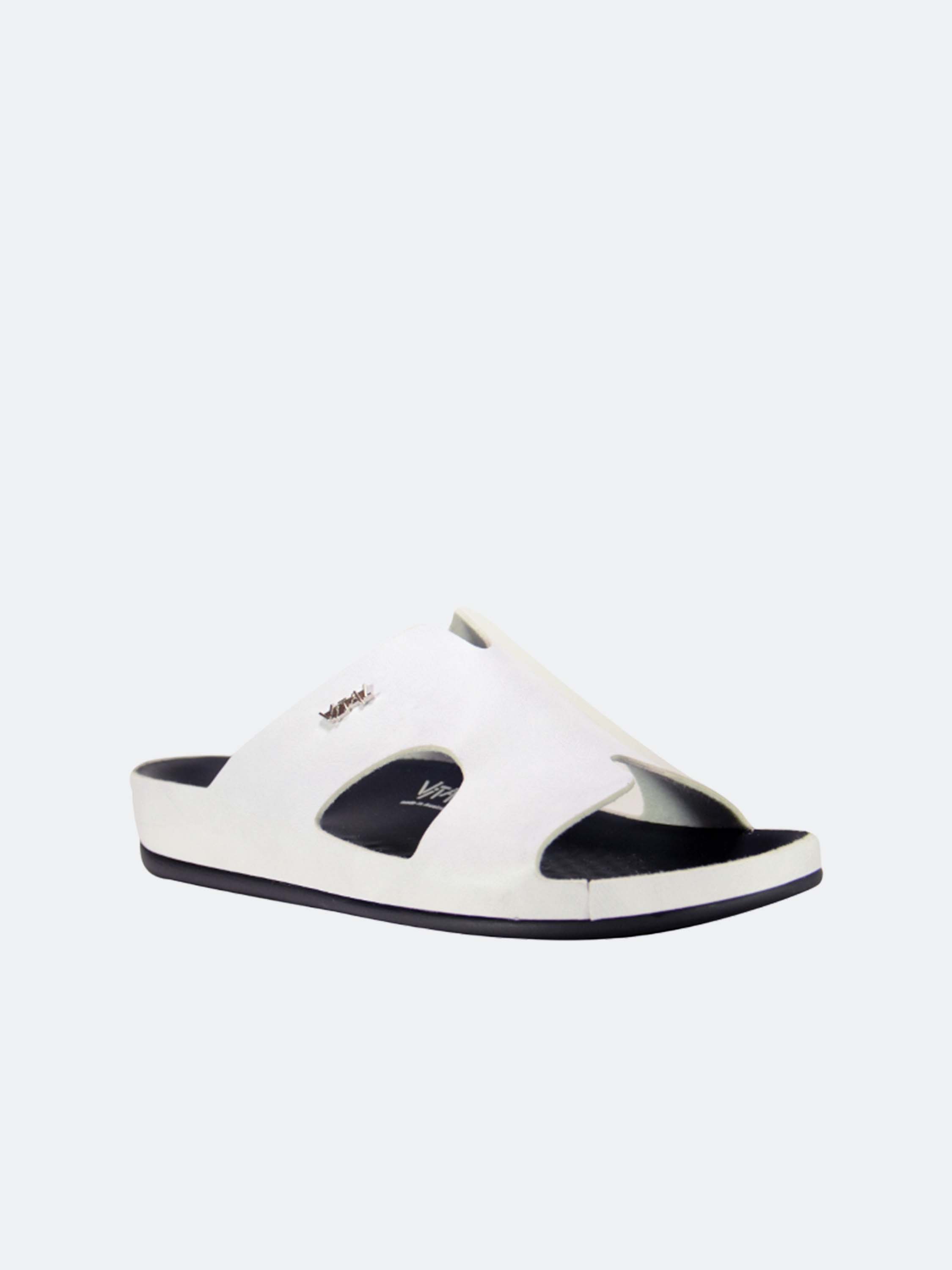 Vital Men's Slip On Leather Sandals #color_White