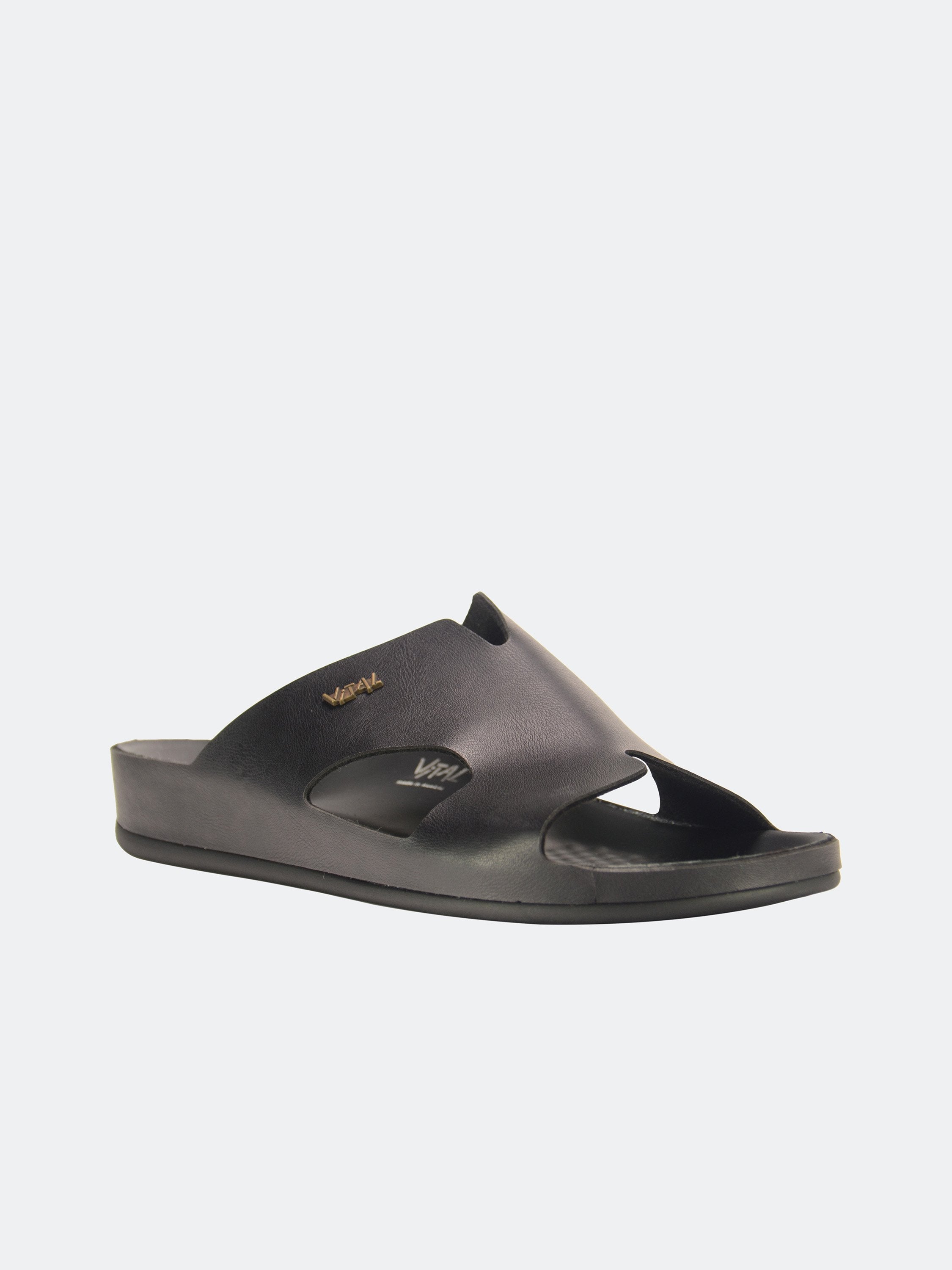 Vital Men's Slip On Leather Sandals #color_Black