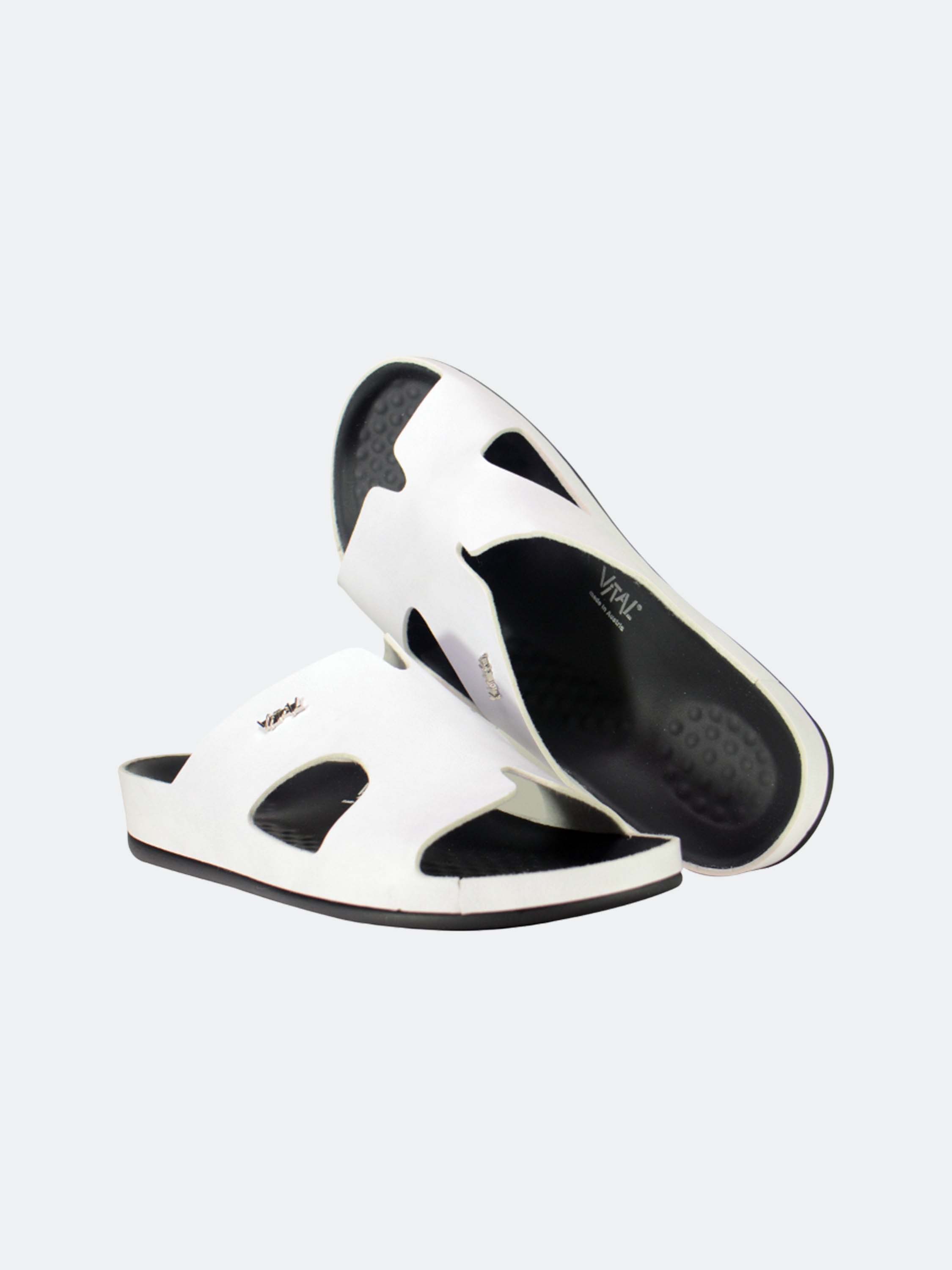 Vital Men's Slip On Leather Sandals #color_White