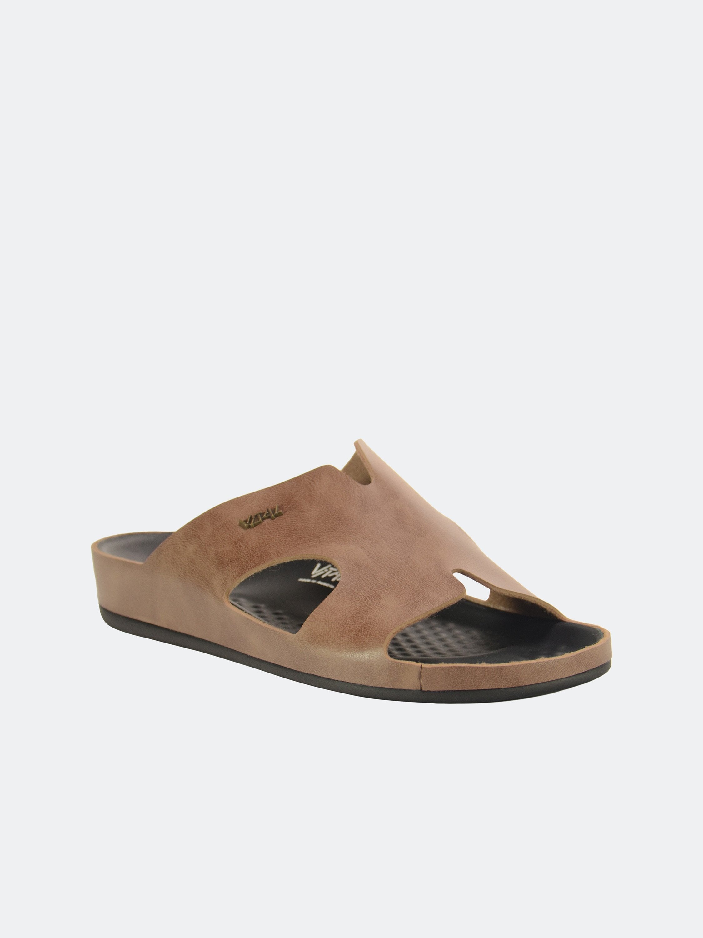 Vital Men's Slip On Leather Sandals #color_Brown