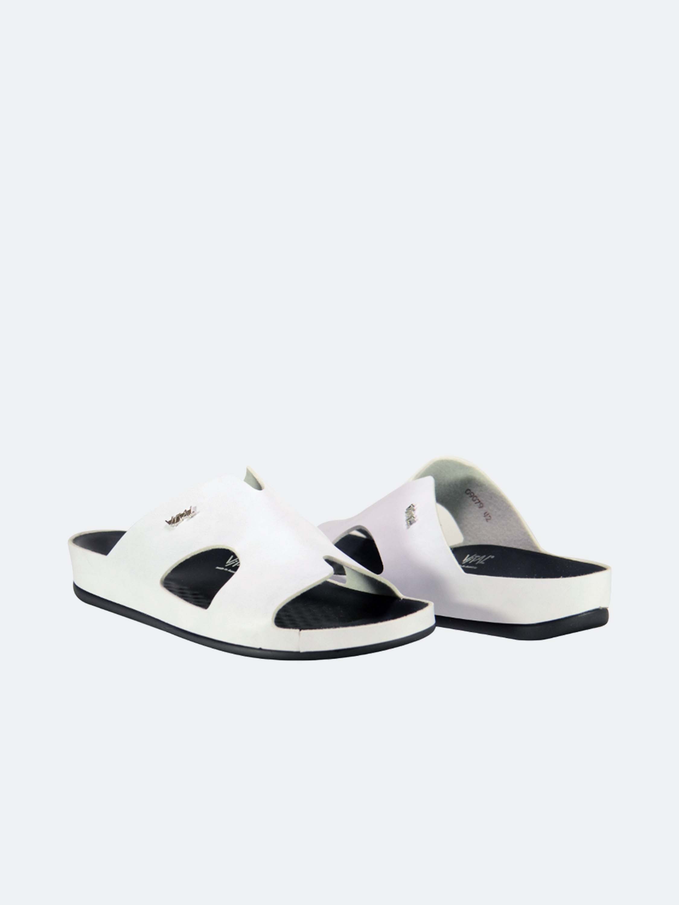 Vital Men's Slip On Leather Sandals #color_White
