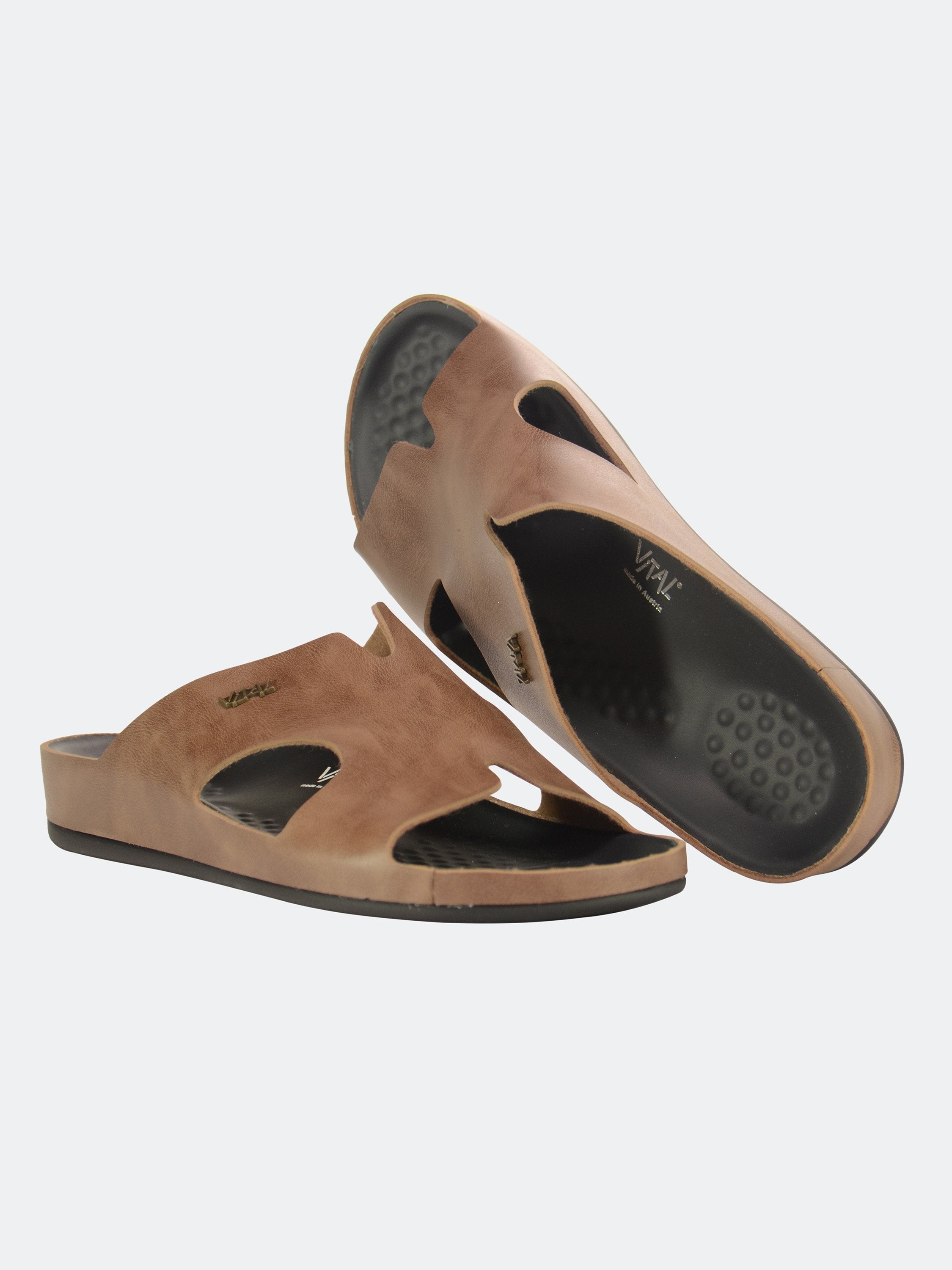 Vital Men's Slip On Leather Sandals #color_Brown