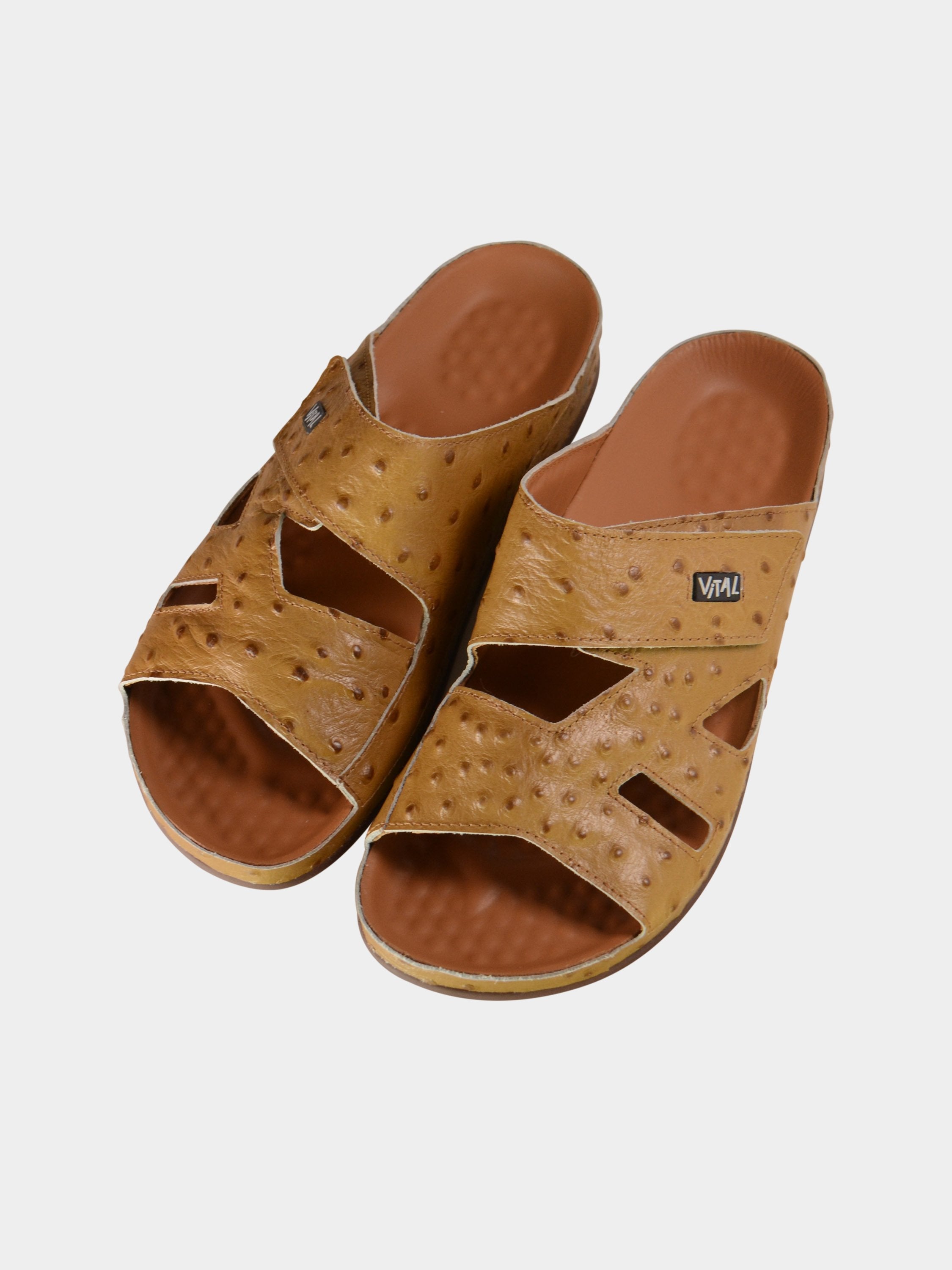 Vital Mens Detail Strap Leather Sandals #color_Beige