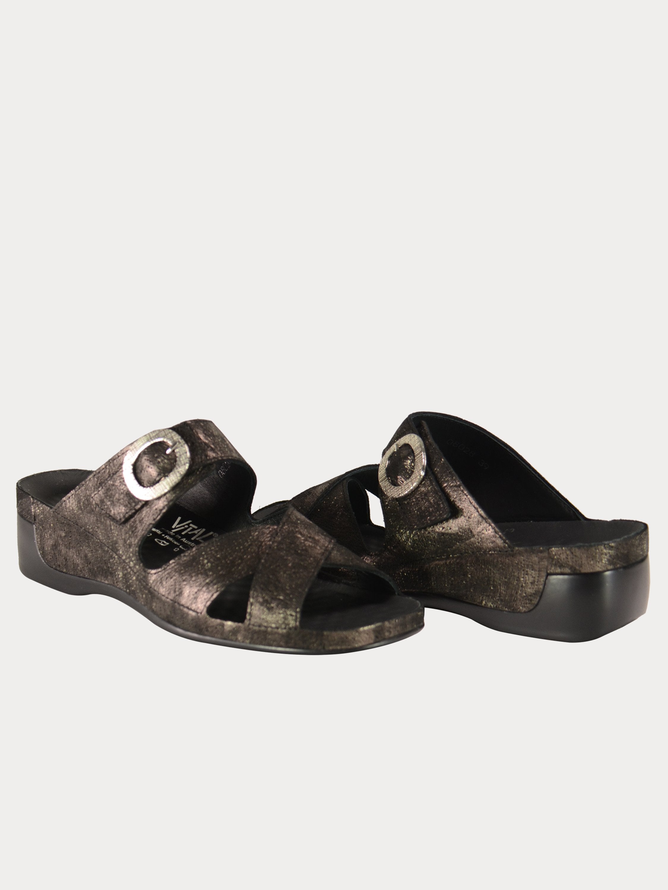 Vital Rustic Slider Leather Sandals #color_Black