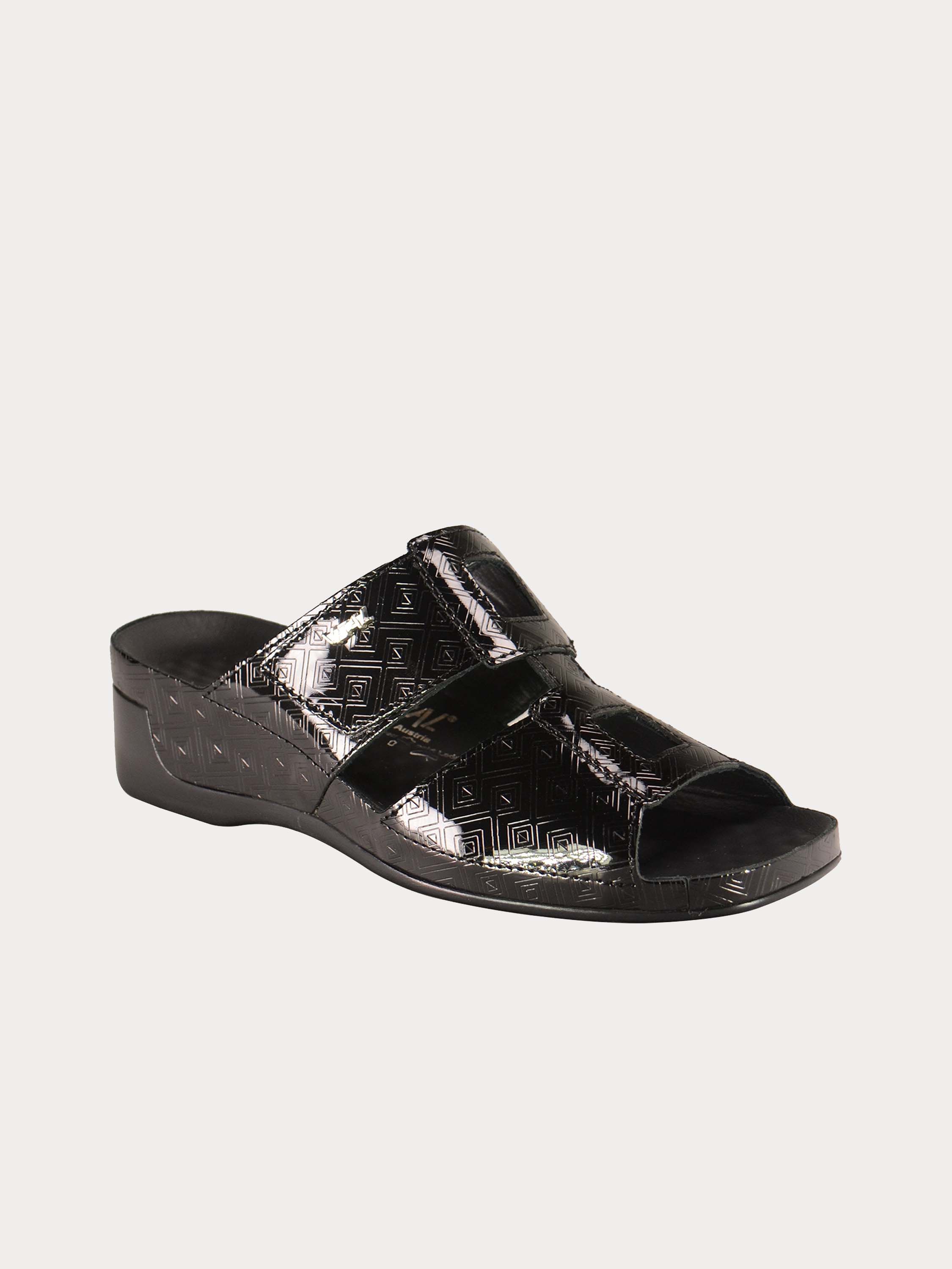 Vital Women's Black Leather Slider Sandals #color_Black