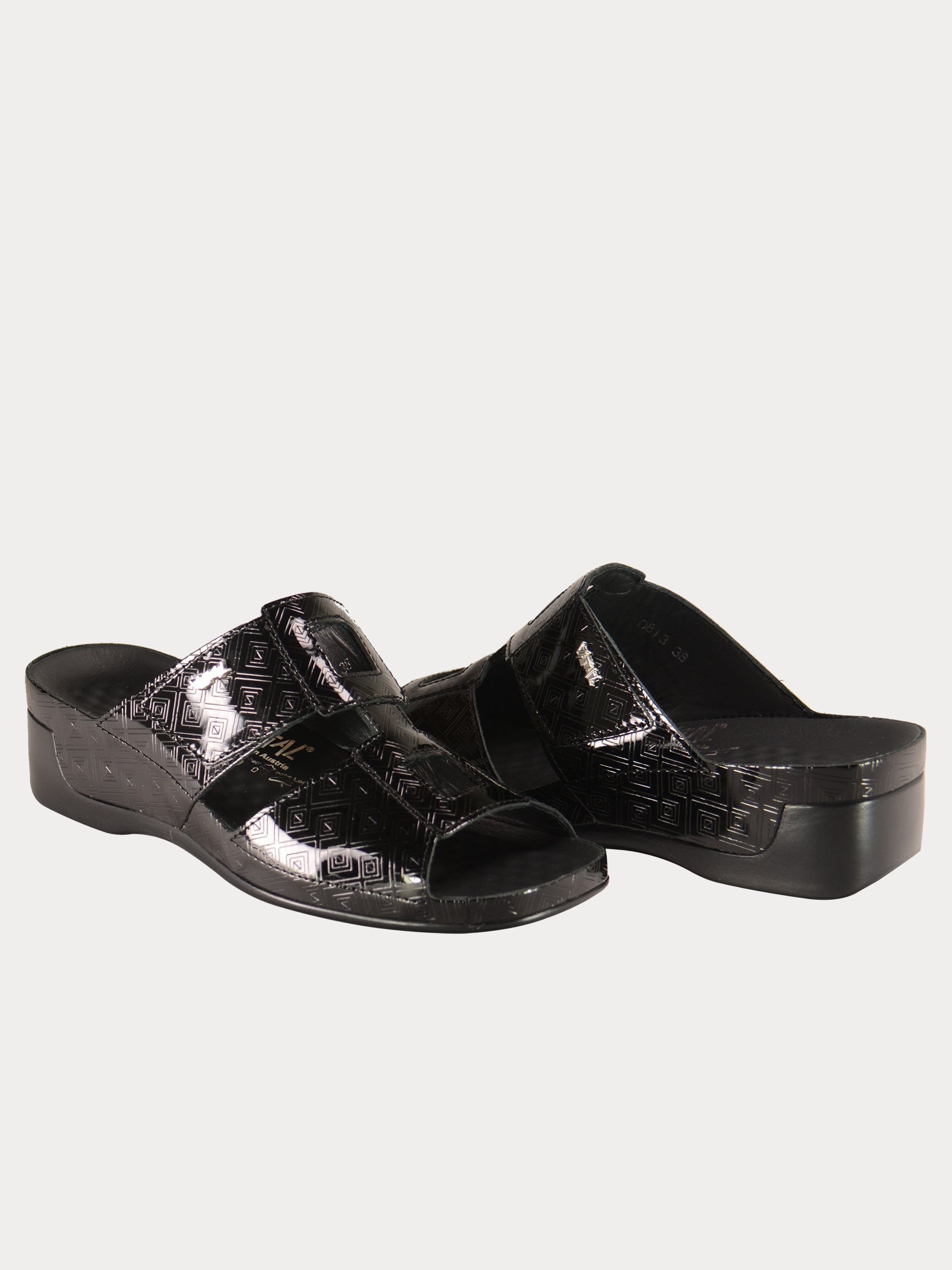 Vital Women's Black Leather Slider Sandals #color_Black