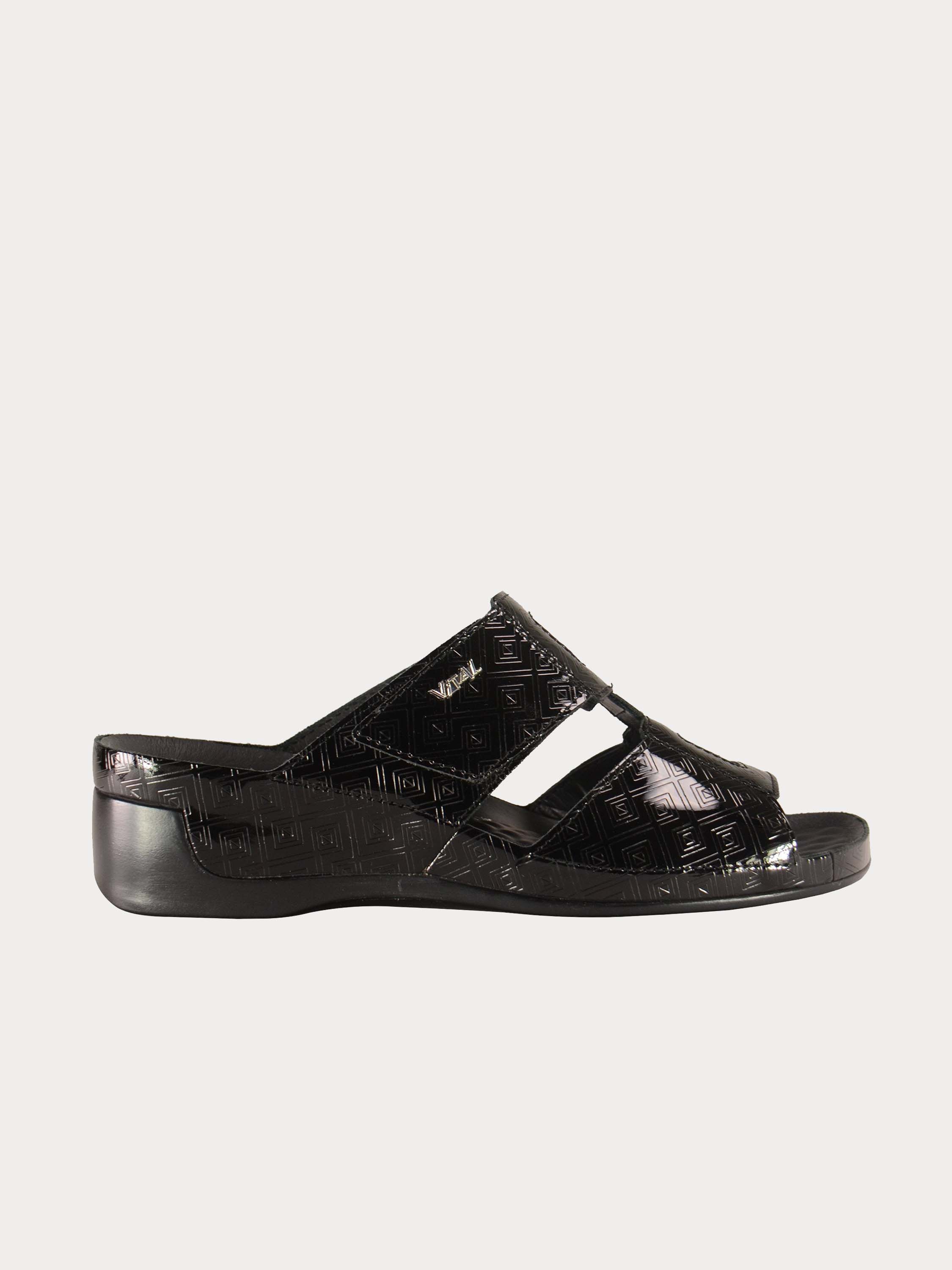 Vital Women's Black Leather Slider Sandals #color_Black