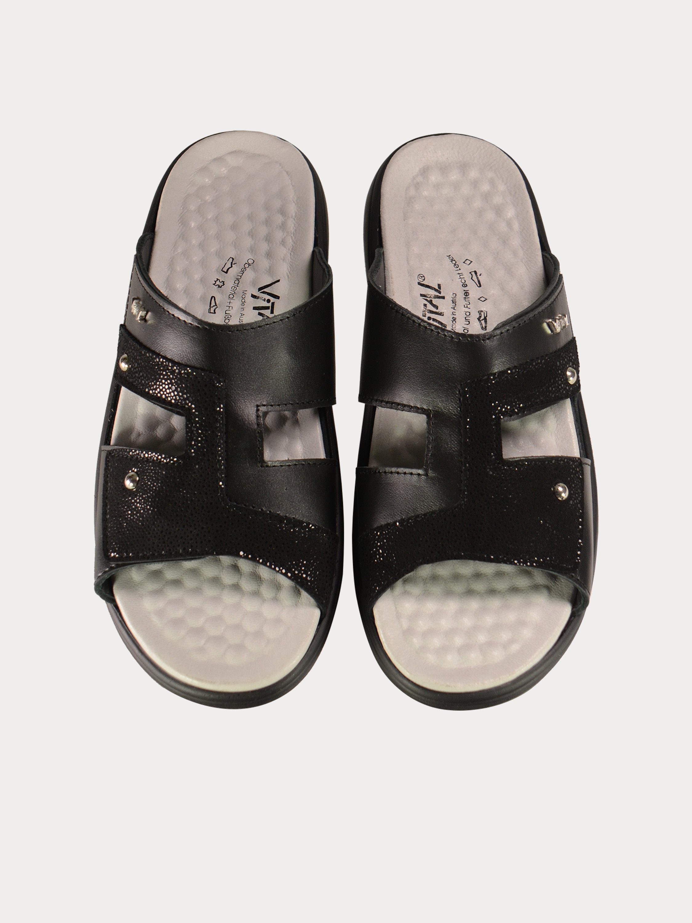 Vital Women's Black Slider Leather Sandals #color_Black
