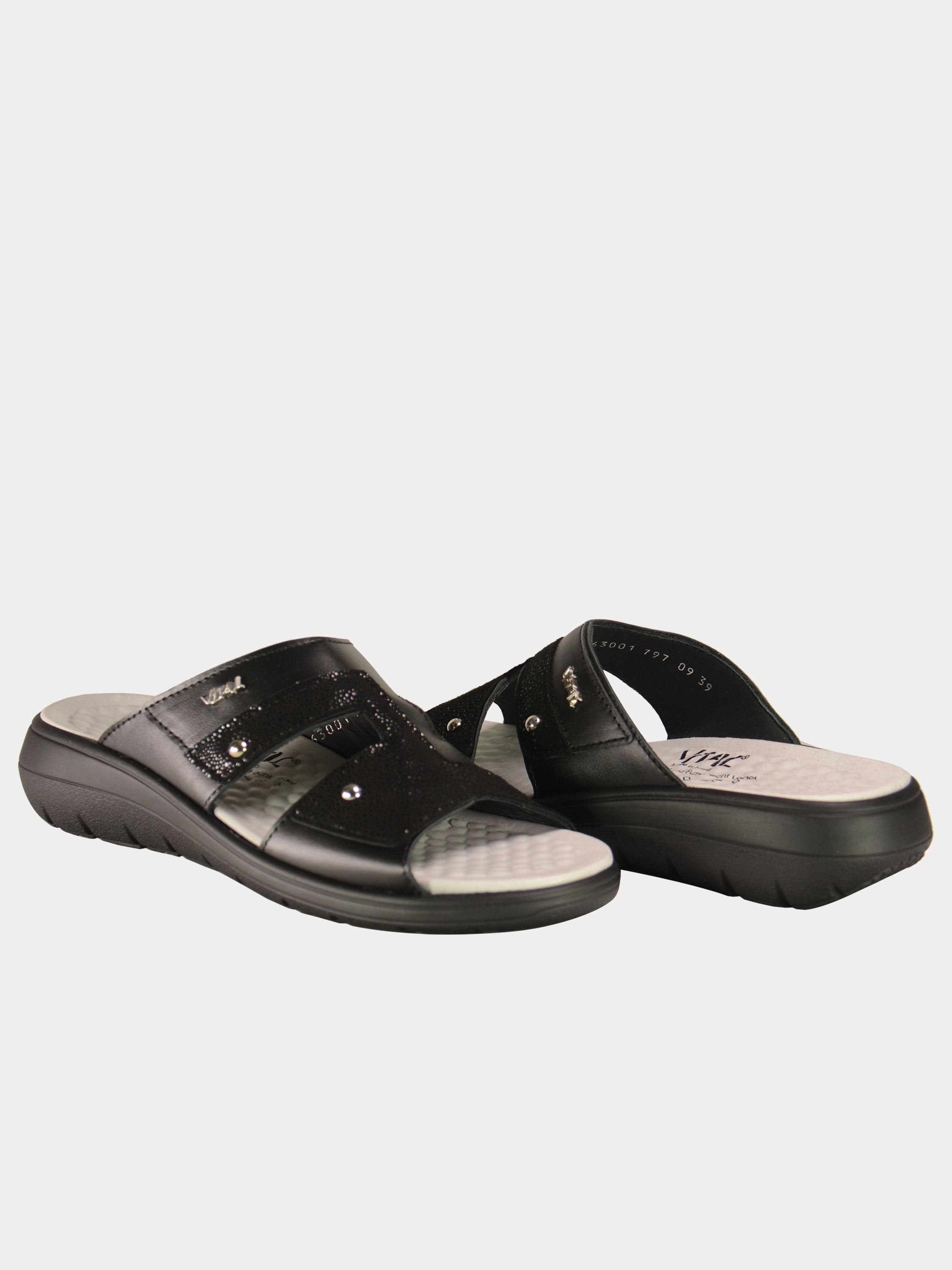 Vital Women's Black Slider Leather Sandals #color_Black